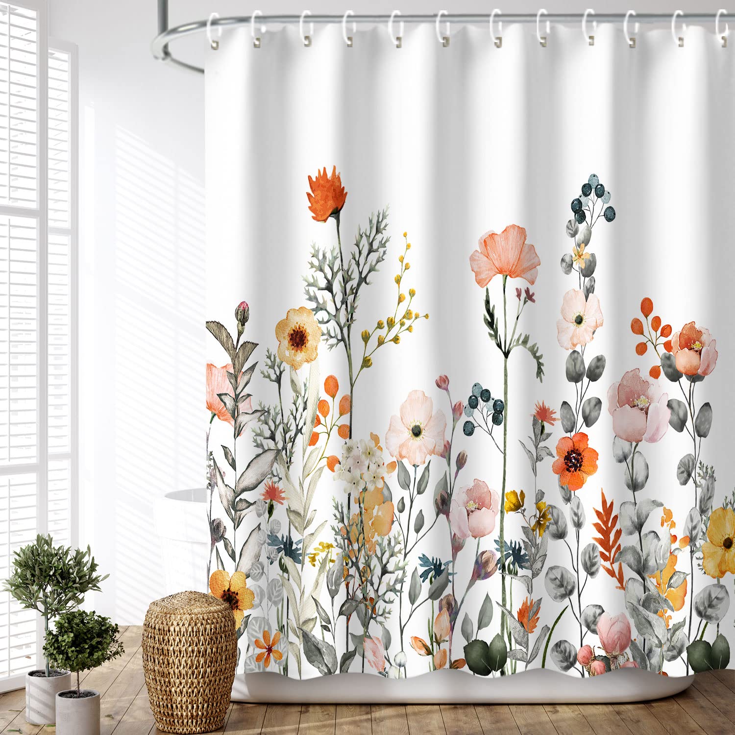 Livilan Floral Shower Curtains For Bathroom Flower Pretty Fabric Colorful Wildflower Flowered Shower Curtain With 12 Hooks Decor