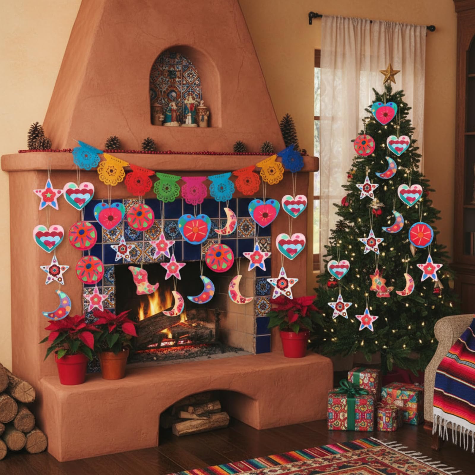 HunnmingRe 16 Pcs Mexican Christmas Ornaments Flor De Nochebuena Tree Ornaments Christmas Felt Hanging Decorations for Xmas Part