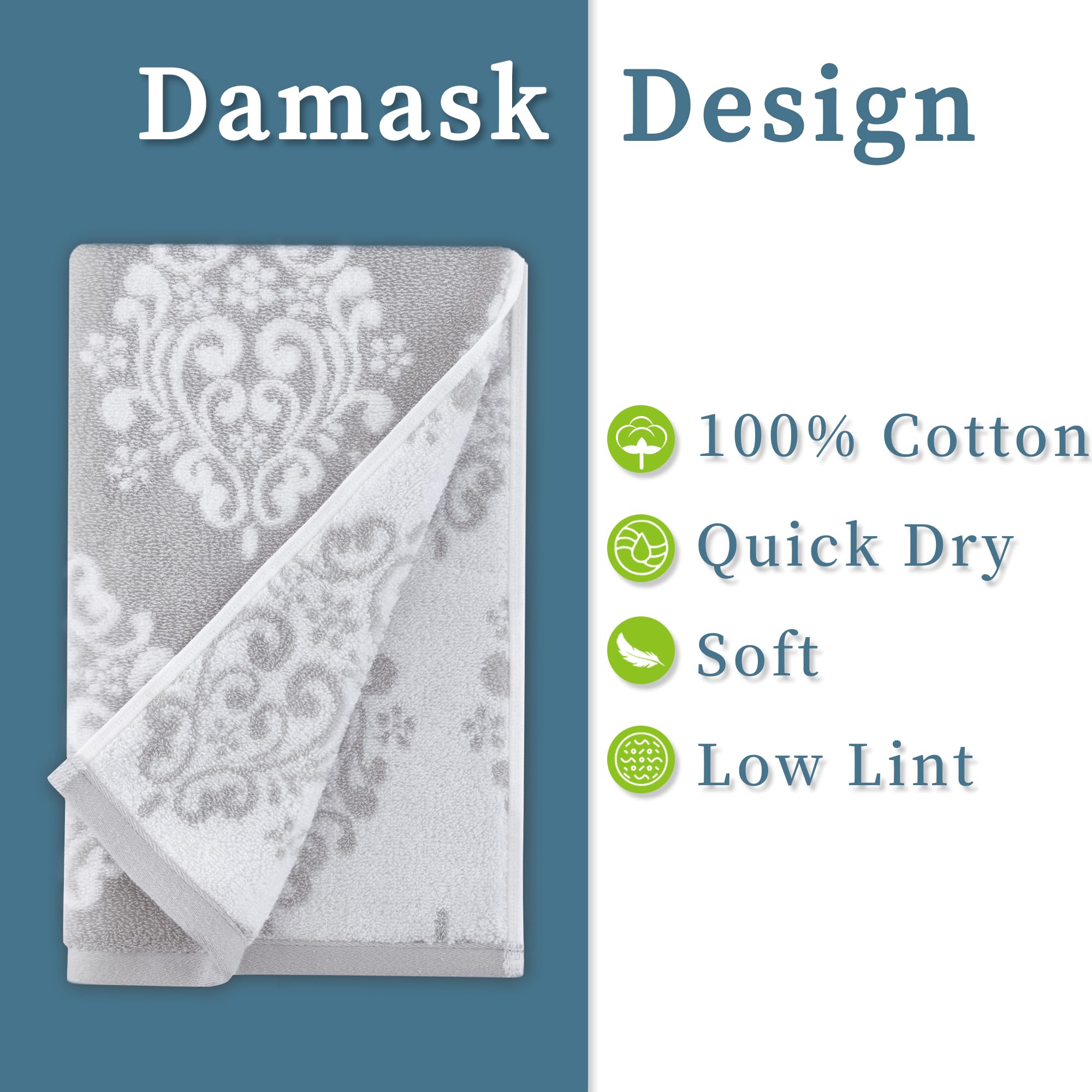 Hand Towels For Bathroom, 4Pc 16''X27'' - 100% Cotton | Quick Dry | Absorb | Lightweight, Decorative Hand Towels For Bathroom, G