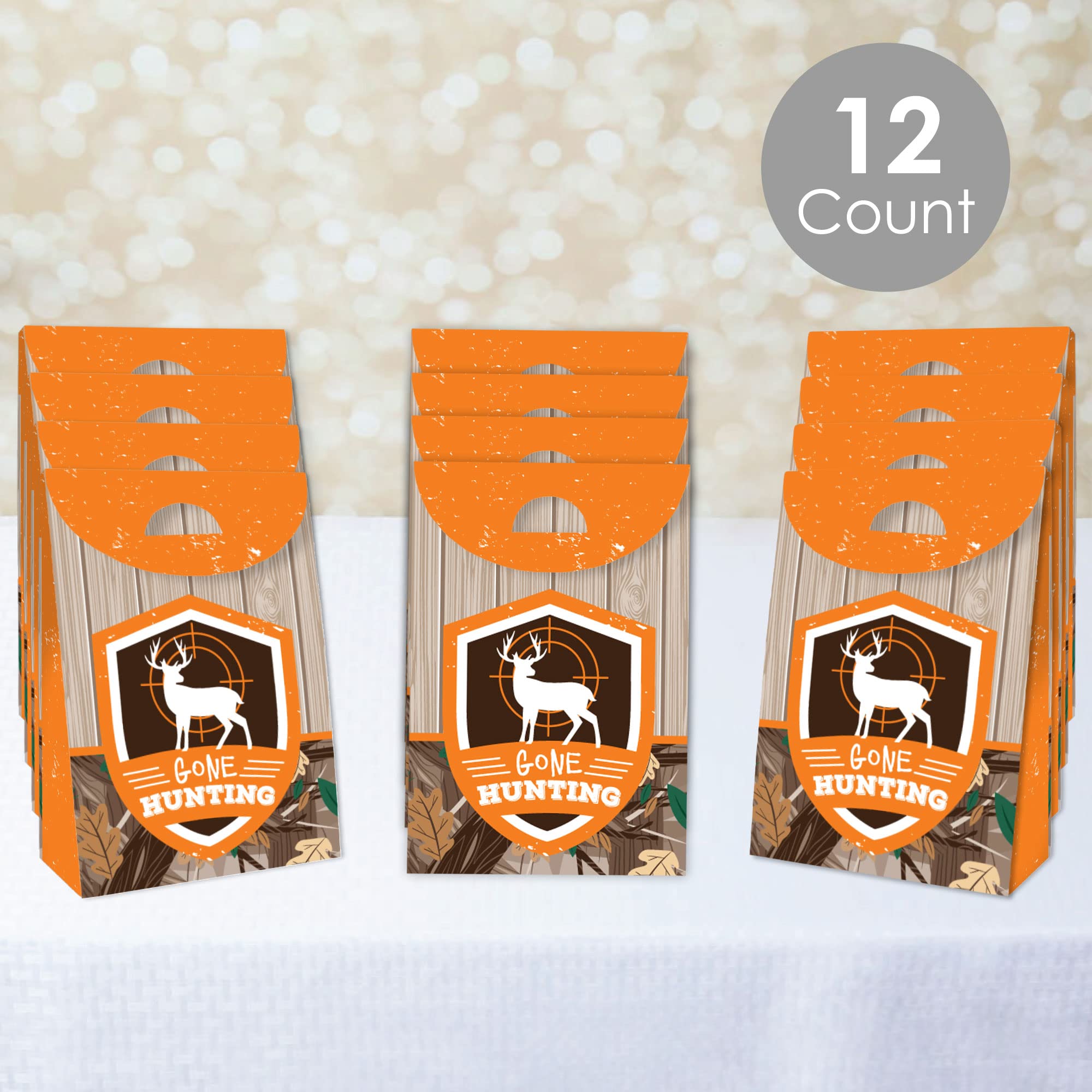 Big Dot Of Happiness Gone Hunting - Deer Hunting Camo Baby Shower Or Birthday Gift Favor Bag - Party Goodie Boxes - Set Of 12