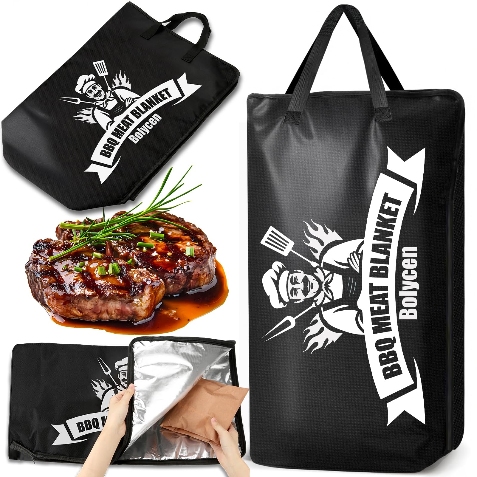 Upgraded BBQ Blanket for Resting Meat,Smoker Accessories Brisket Blanket, Insulated Meat Resting Bag with Wide Mouth for Steaks/