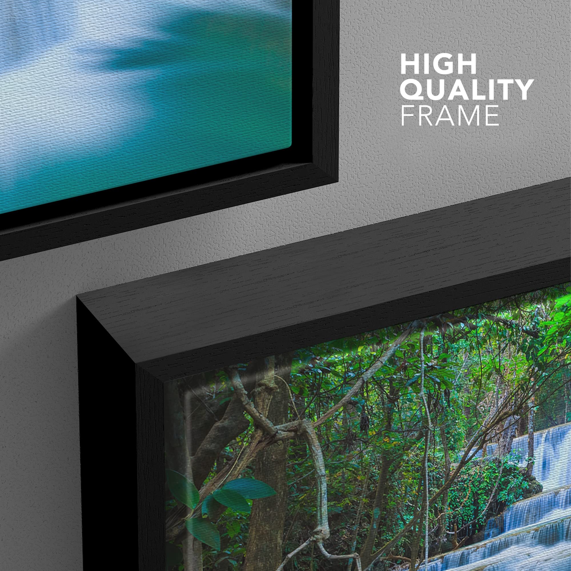 wall26 Framed Canvas Print Wall Art Cascading Forest Waterfall Landscape Nature Wilderness Photography Modern Art Rustic Scenic Colorful Multicolor for Living Room  Bedroom  Office - 24''x36'' Black