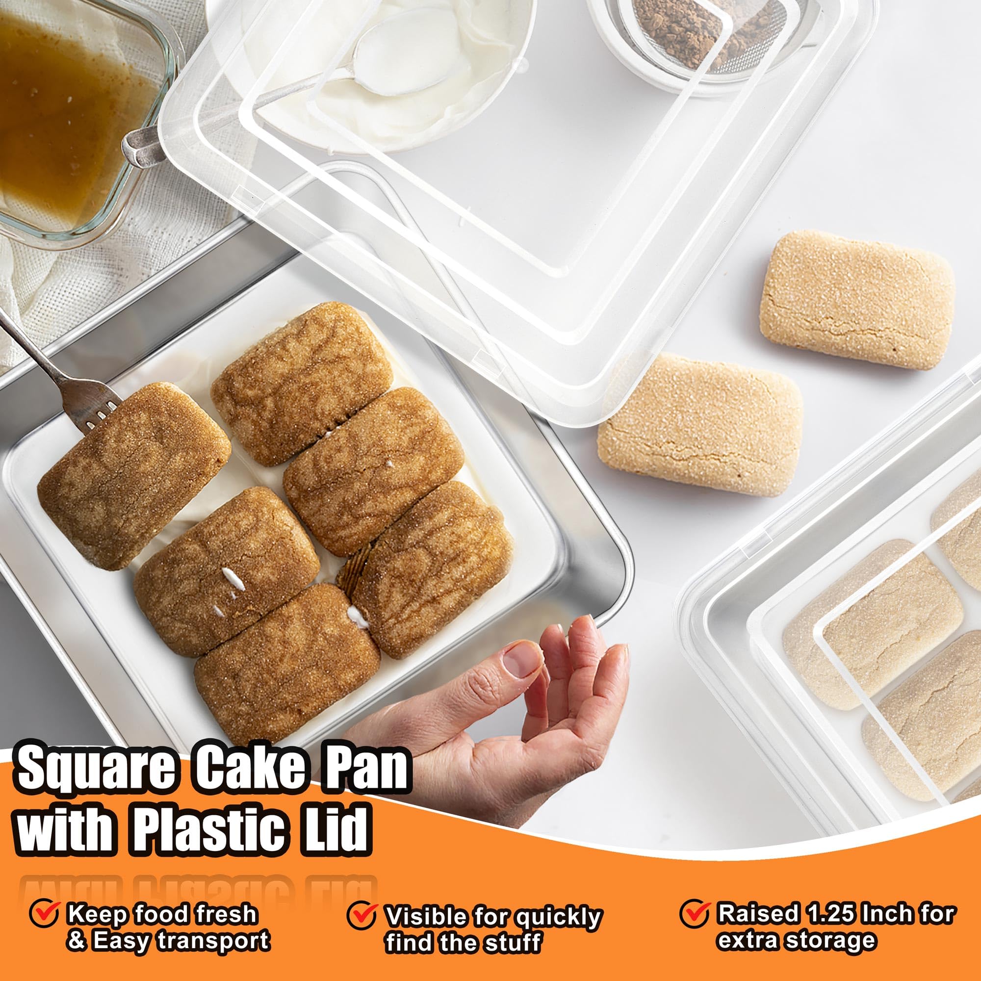 Teamfar 9 X 9 Inch Square Cake Pan, Stainless Steel Square Baking Pan With Lid For Brownie Lasagna, Non-Toxic & Heavy Duty, One