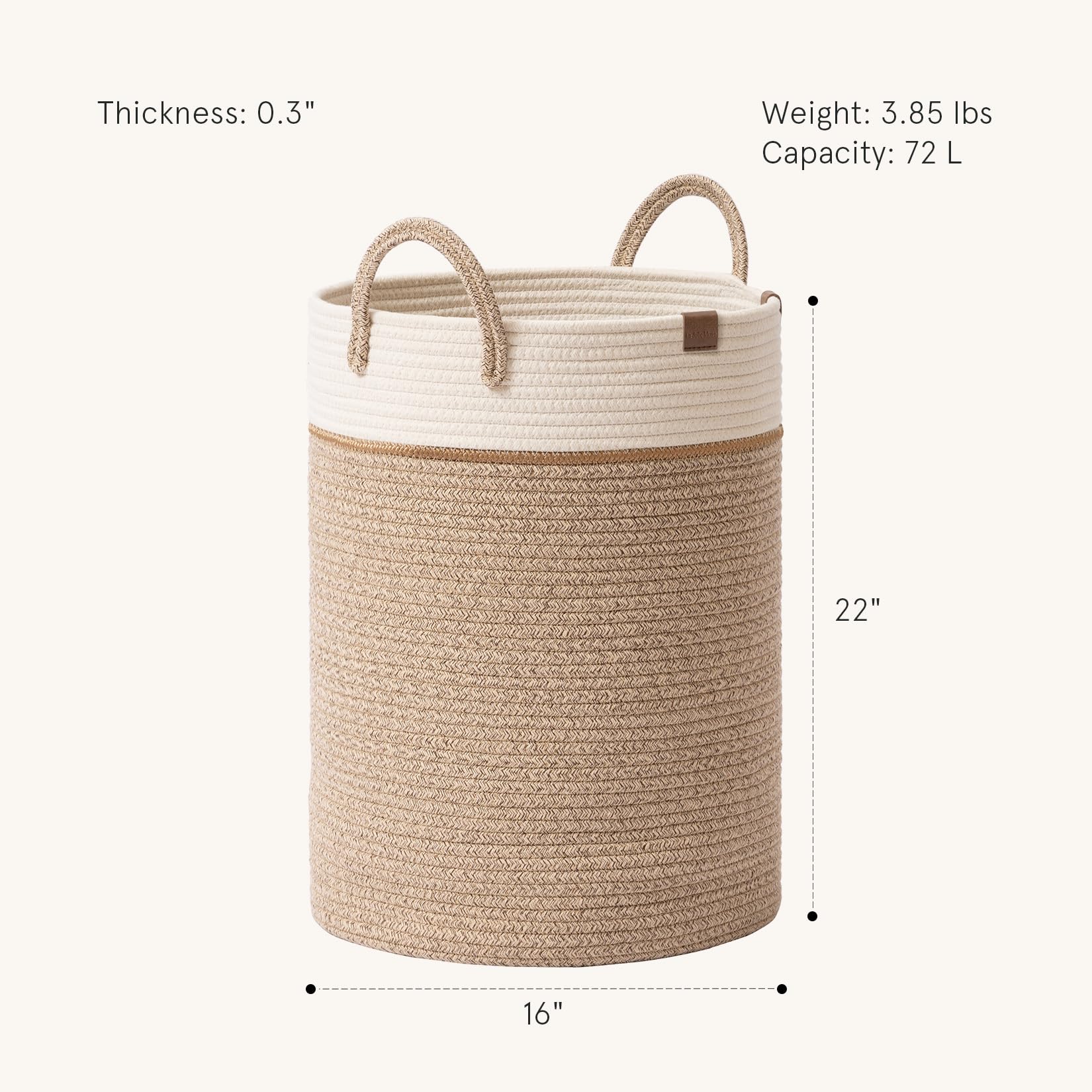 La Jolie Muse Woven Basket Rope Storage Baskets - Tall Cotton Basket, Laundry Basket For Blanket, Kids Toy, Nursery Clothes Hamp