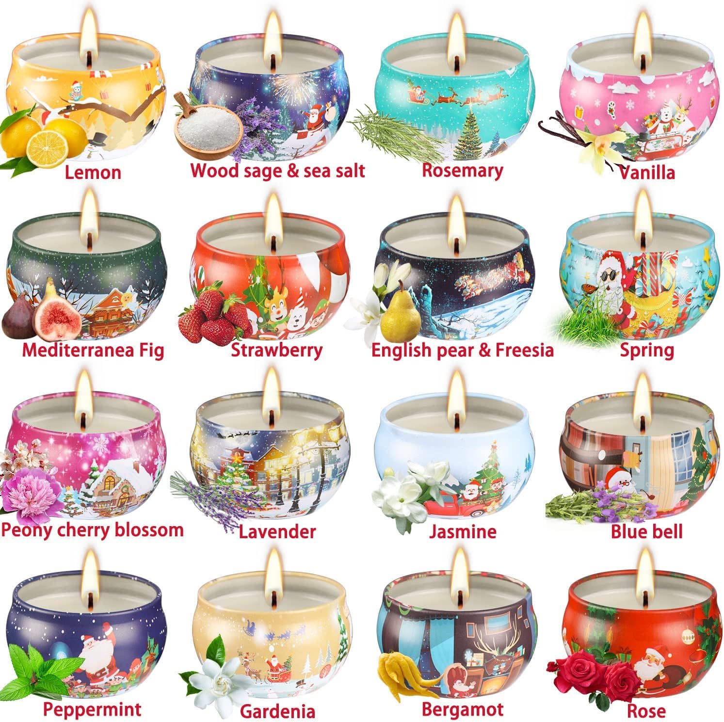 16pcs Christmas Scented Candles Set, 2.5oz Aromatherapy Candles Gift for Women, 16 Fragrances Soy Wax Candle for Christmas Holid