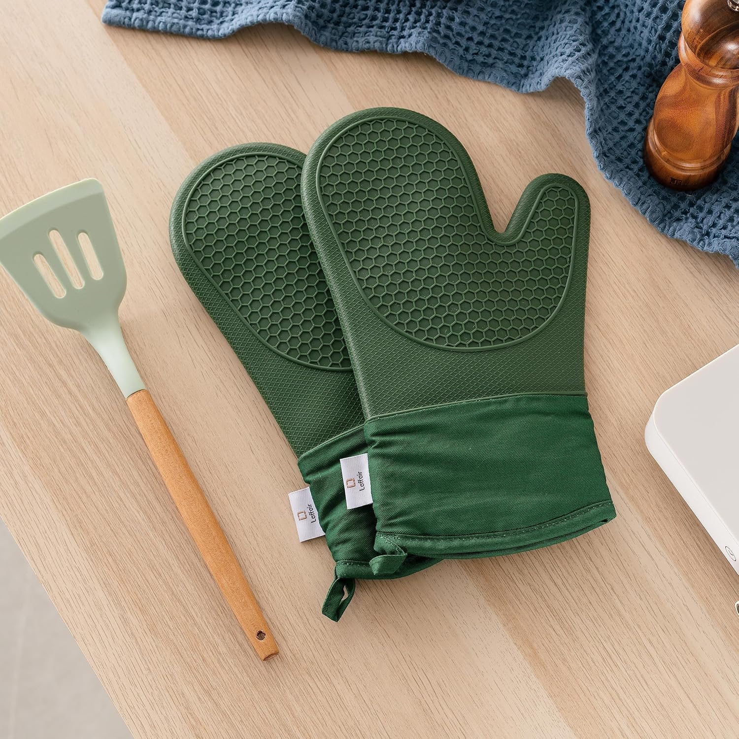 Silicone Oven Gloves Heat Resistant By Laffair - Green Oven Gloves Silicone Oven Mitts Heat Resistant - Premium Non-Slip Design