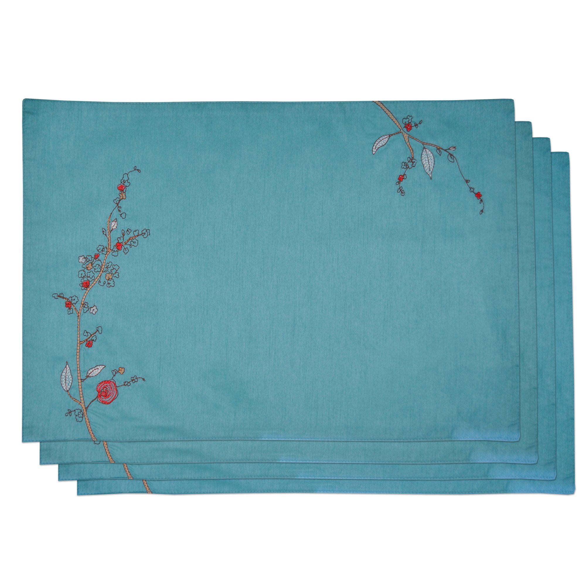 Lenox Chirp Embroidered Set Of 4 Placemats, Aqua