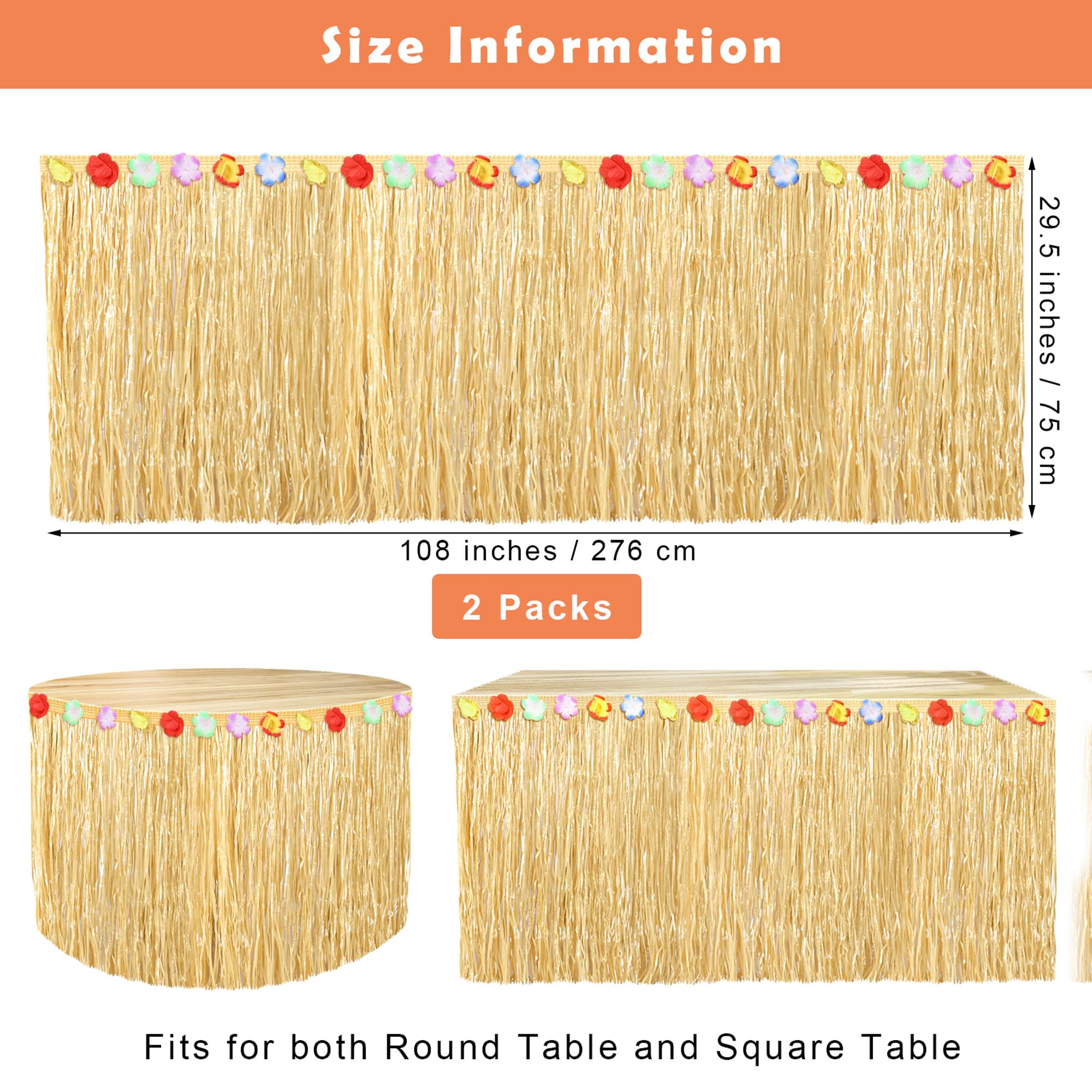 Fovths 2 Pack Luau Grass Table Skirt Natural 9 Feet X 29.5 Inch Hawaiian Table Skirt For Tropical Hawaiian Party Decorations Lua