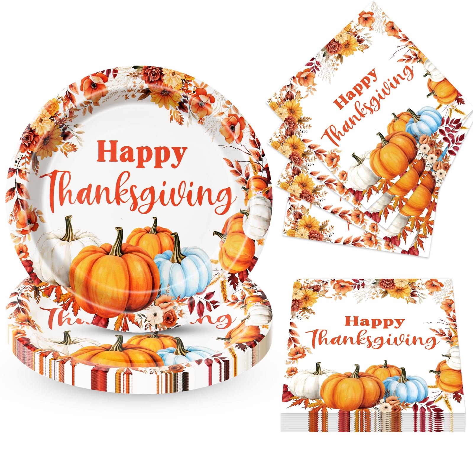 KTCNMER 50Pcs Thanksgiving Paper Plates and Napkins Disposable paper plates for Thanksgiving Party Supplies