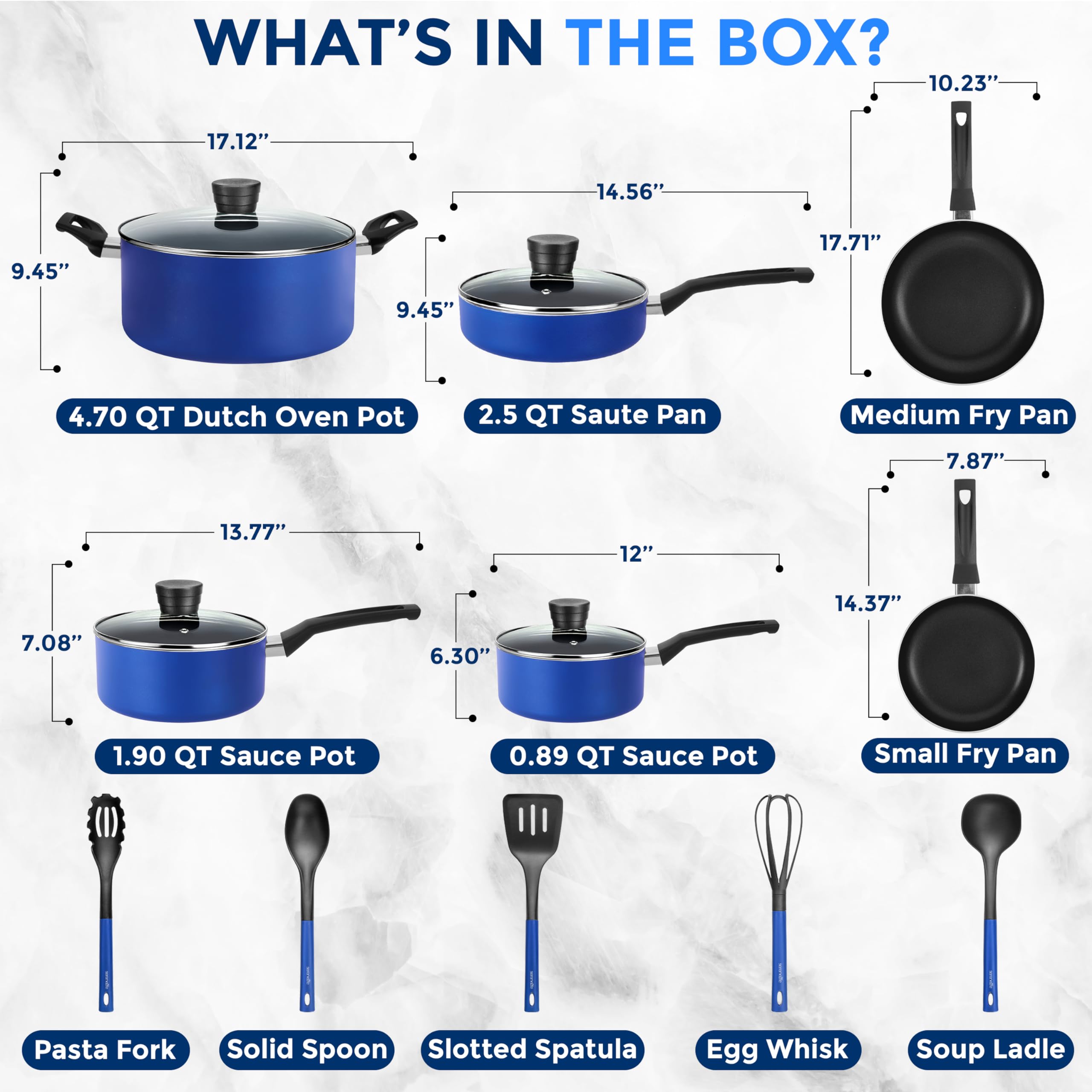 SereneLife Kitchenware Pots & Pans Basic Kitchen Cookware, Black Non-Stick Coating Inside, Heat Resistant Lacquer (15-Piece Set)