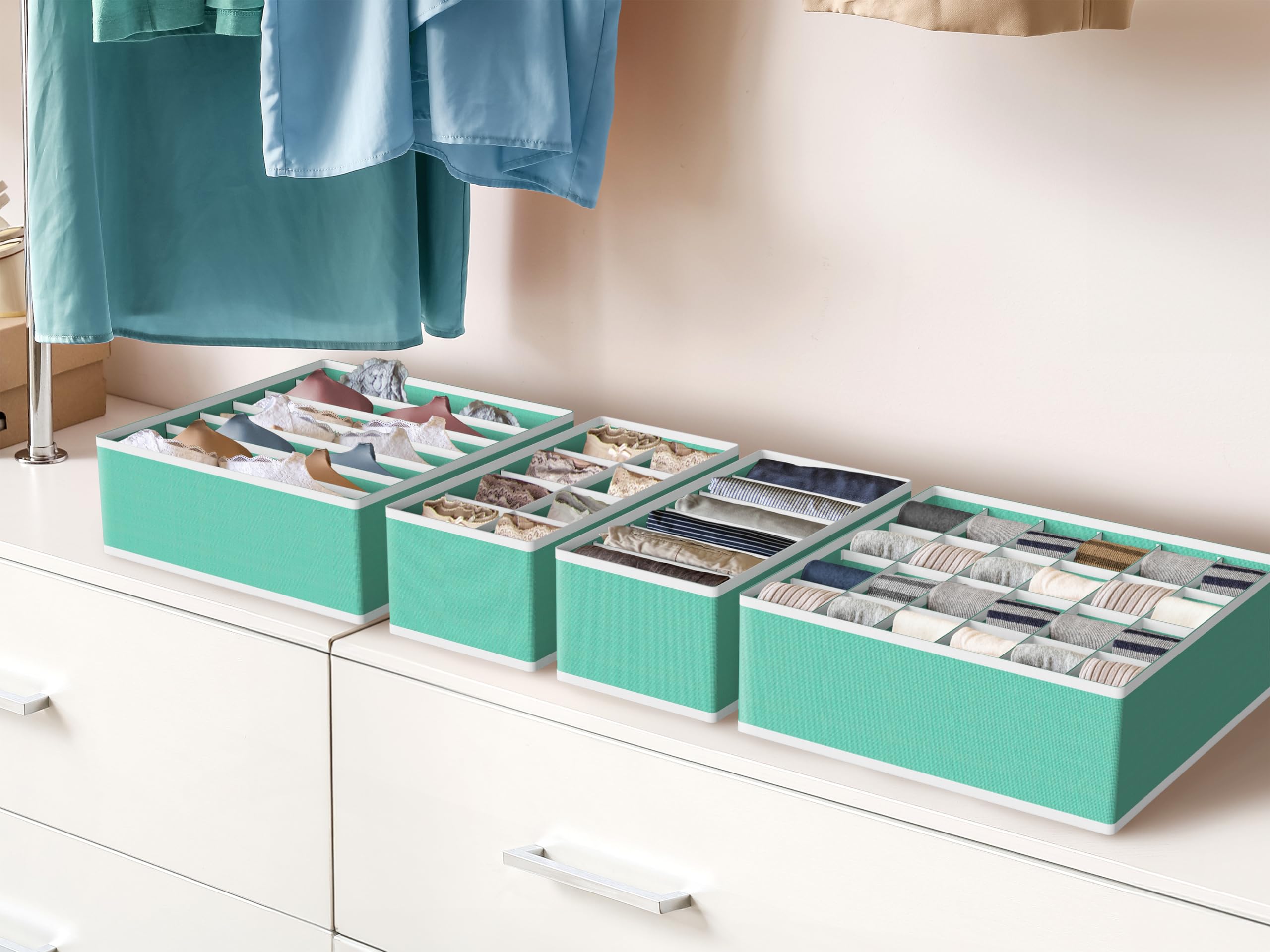 Simple Houseware Closet Underwear Organizer Drawer Divider 4 Set, Turquoise