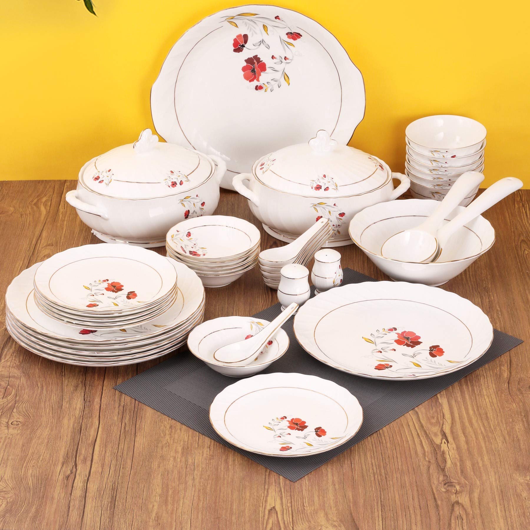 Clay Craft Fine Ceramic Printed Dinner Set 40 Pieces Set, White, (Mw159), For Family Of 6, Dinner Set Ceramic, Crockery Set, Di
