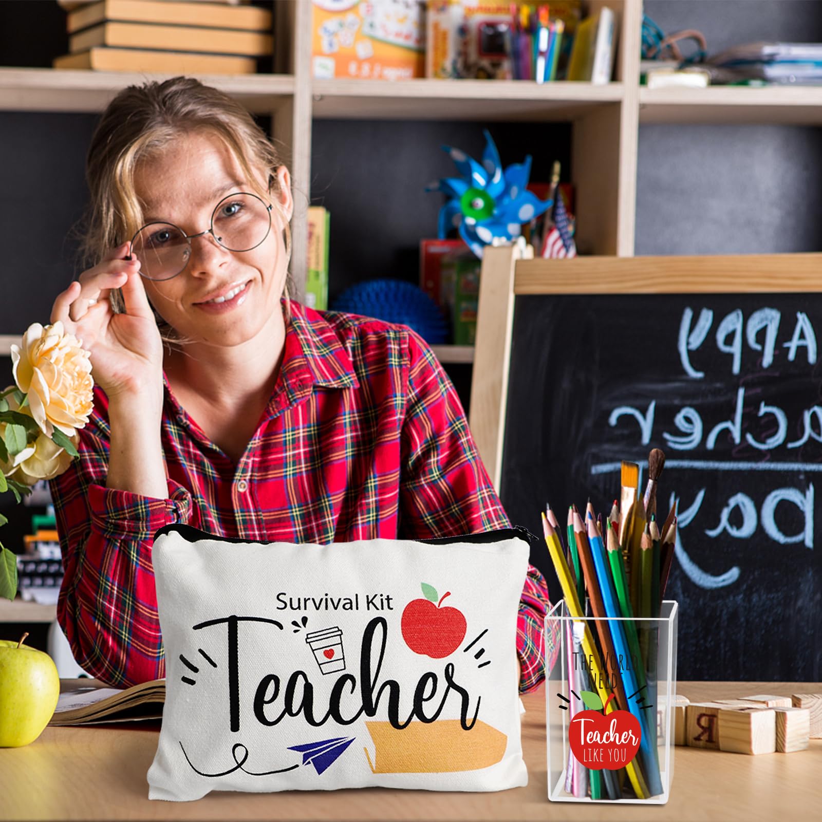 Teacher Christmas Gifts 6 PCS Teacher Appreciation Gifts for Women  Back to School Gifts for Teachers End of The Year Graduation Valentine's Day Gifts for Teacher with Socks Pen Holder Scented Candle