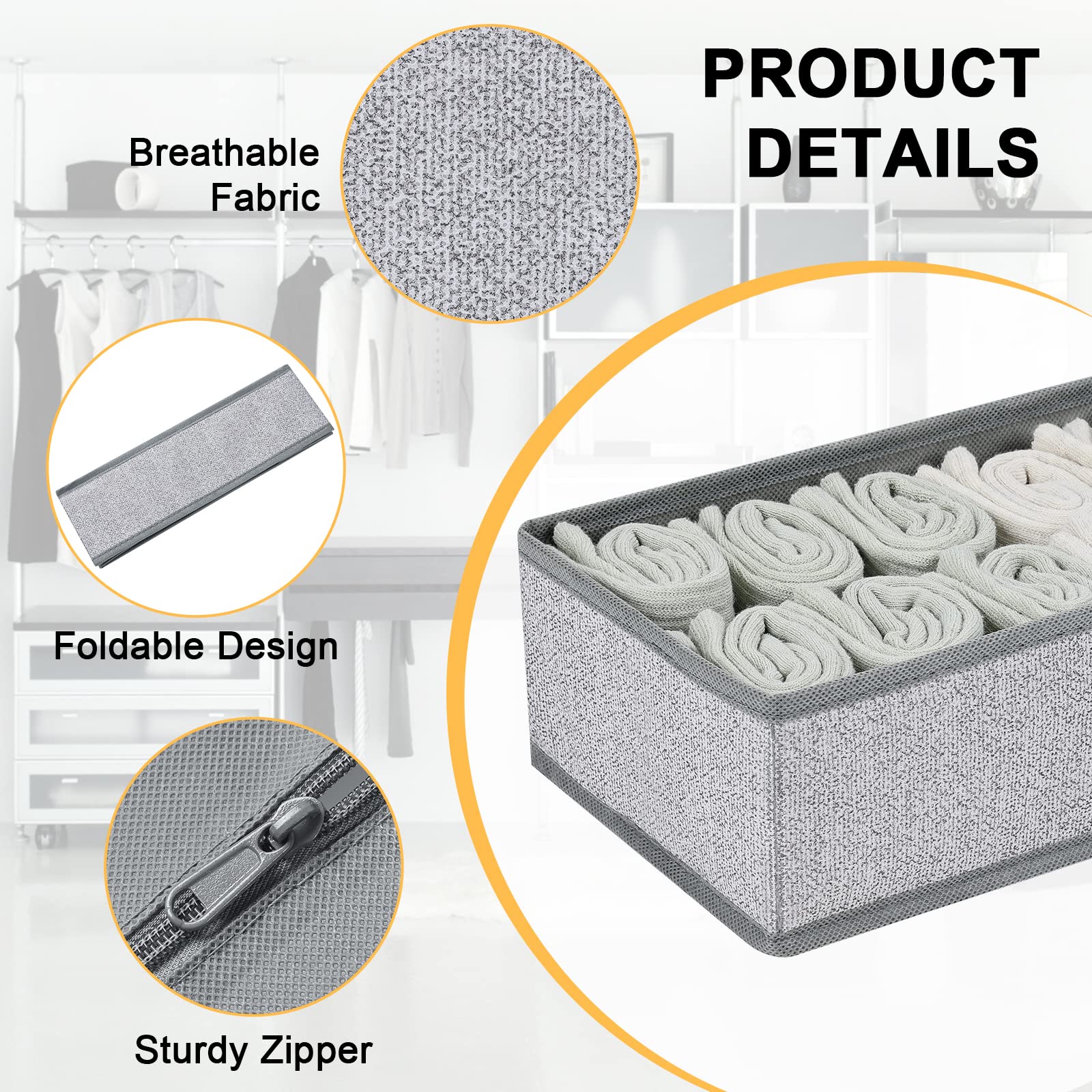 DIMJ Drawer Organizer Clothes Set of 8, Foldable Closet Drawer Organizer, Underwear Drawer Organizer, Fabric Drawer Dividers for