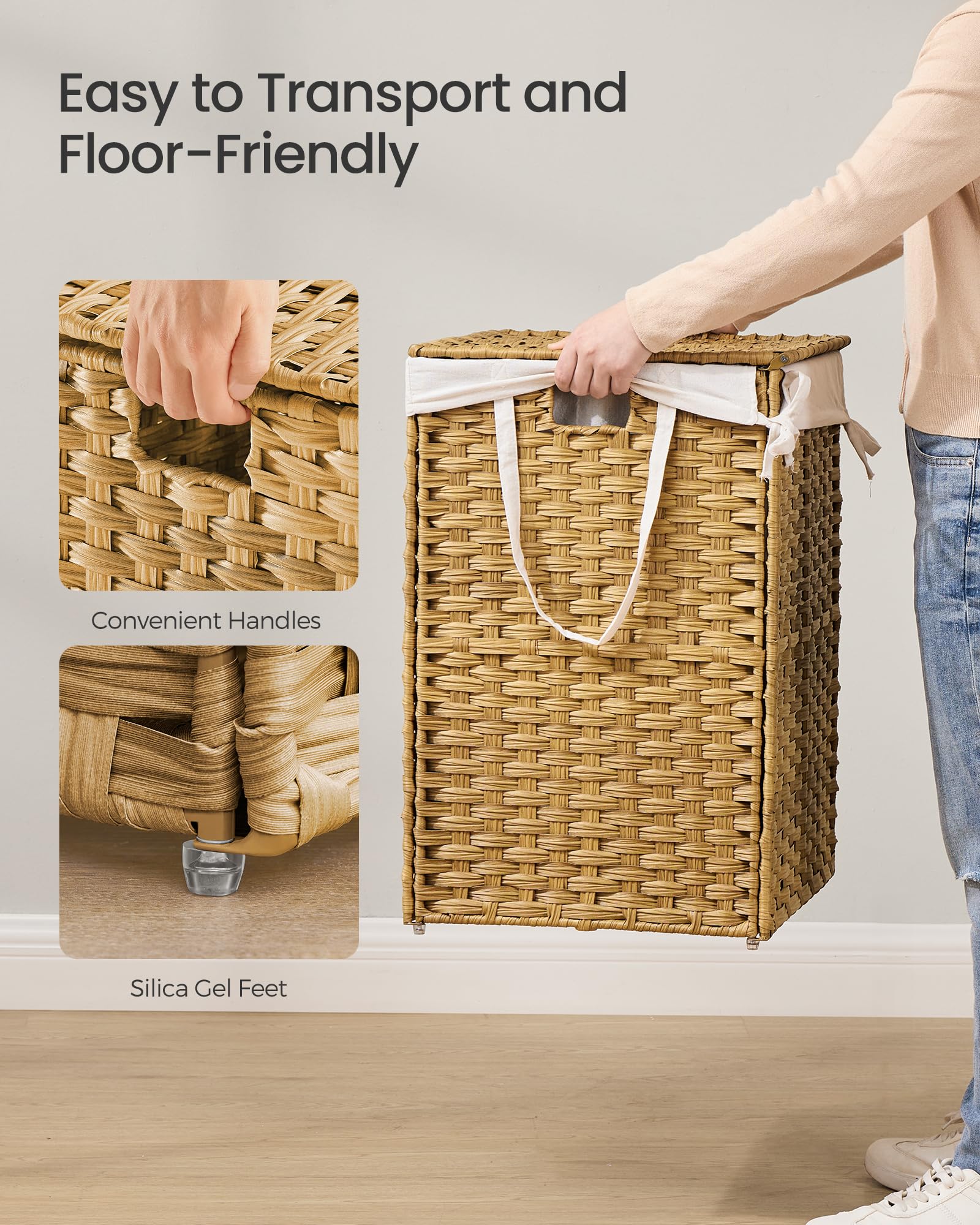 Songmics Laundry Hamper With Lid, 42.3 Gallon (160 L) Synthetic Rattan Clothes Laundry Basket With Lid And Handles, Foldable, Re