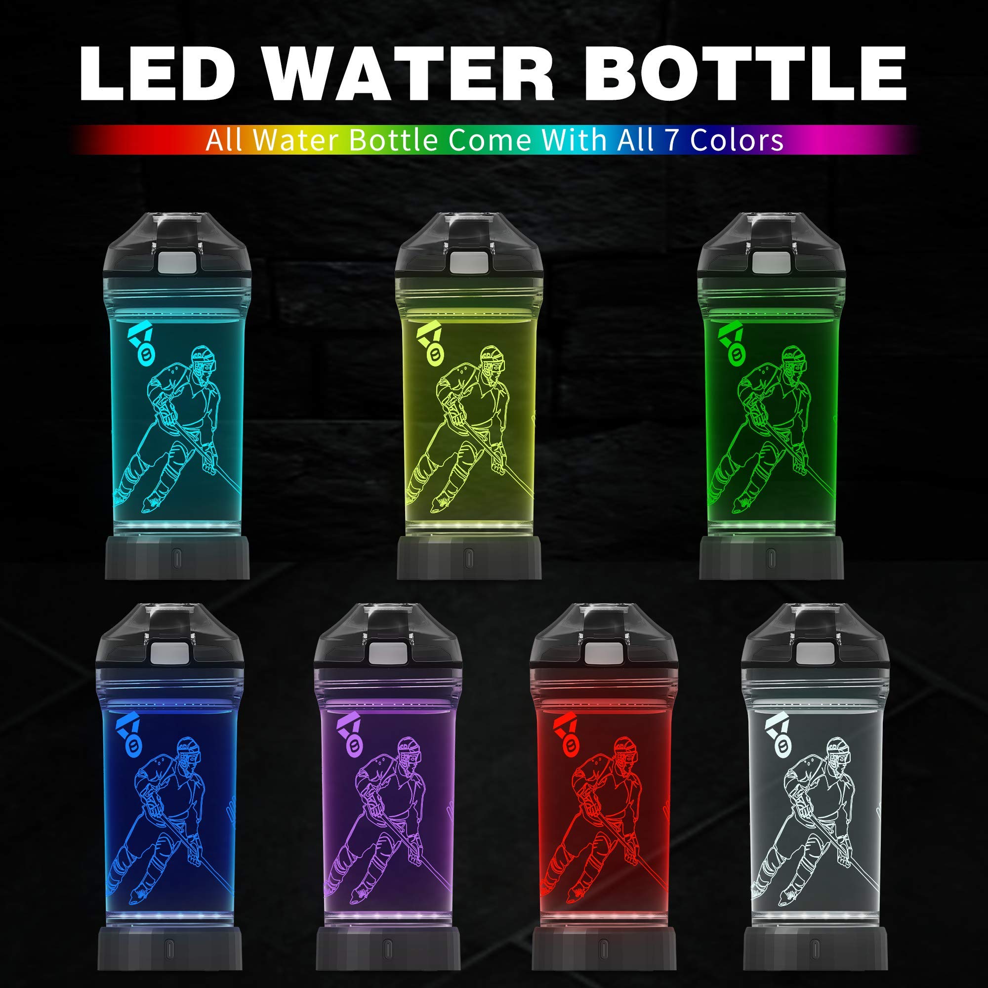 Yuandian Hockey Gifts For Boys, Light Up Water Bottle - 14 Oz Tritan Bpa Free Eco-Friendly - Cool Led Sport Cups Gift For Hockey