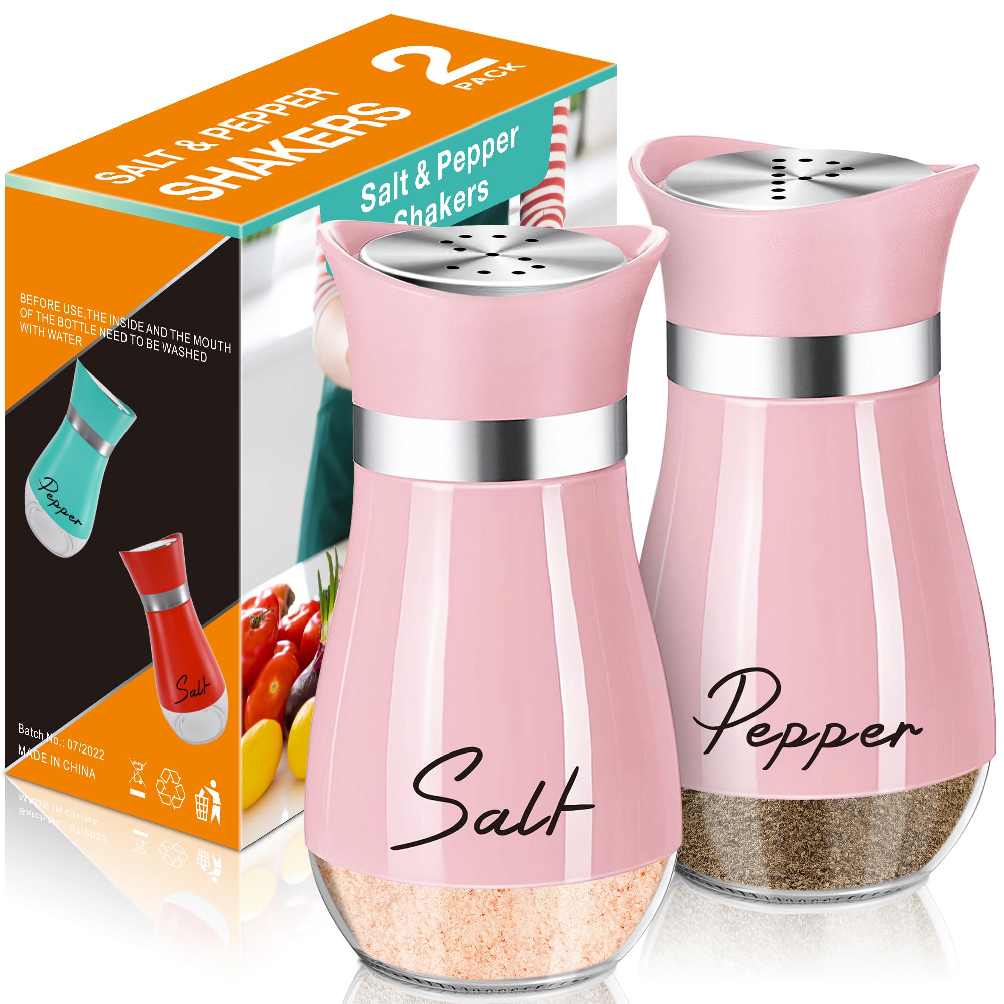 Salt And Pepper Shakers Set,4 Oz Glass Bottom Salt Pepper Shaker With Stainless Steel Lid For Kitchen Cooking Table, Rv, Camp,Bb