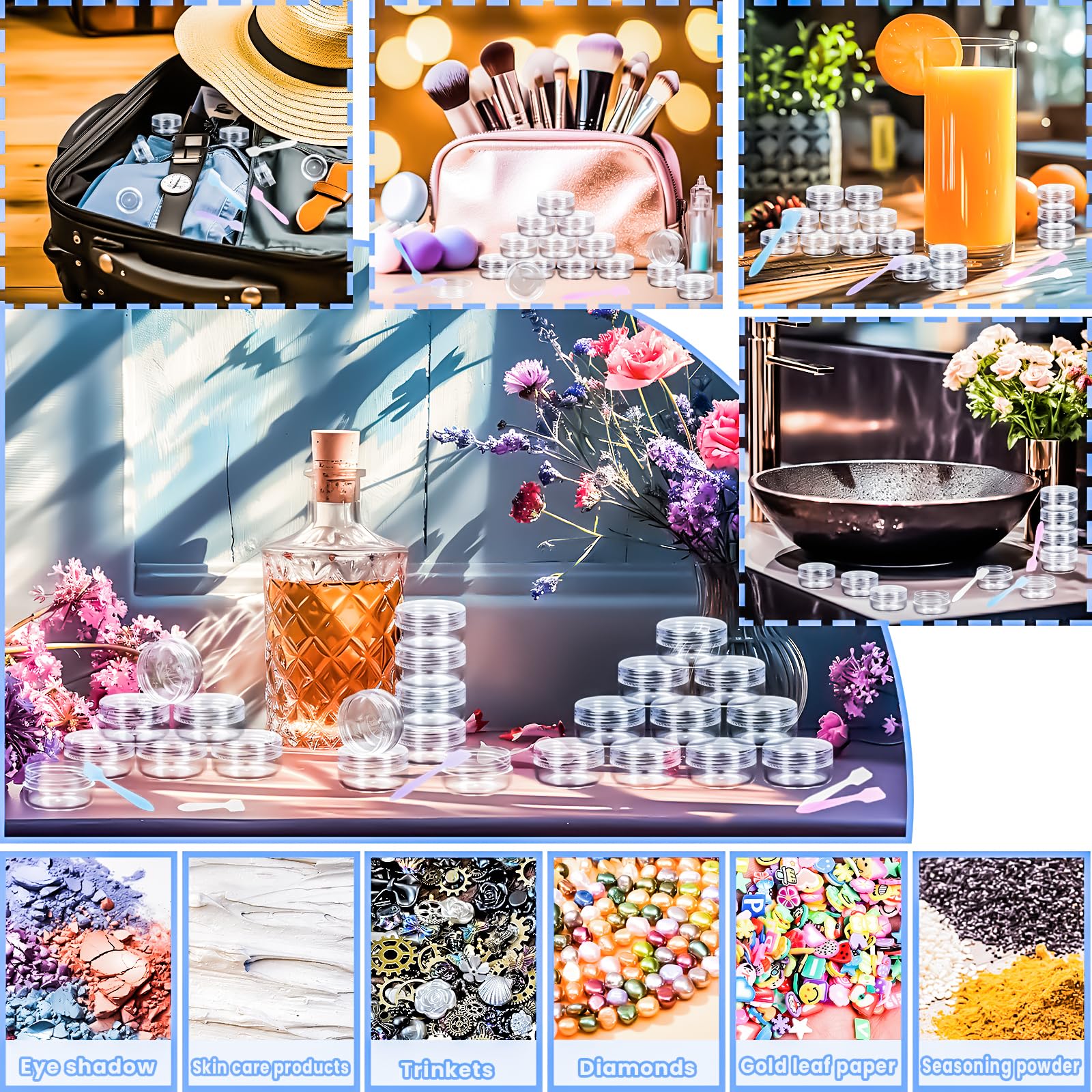 Motbach 50Pcs 10G Empty Sample Containers With Clear Lids,Refillable Makeup Sample Containers, Small Sample Pot Jars Travel Make