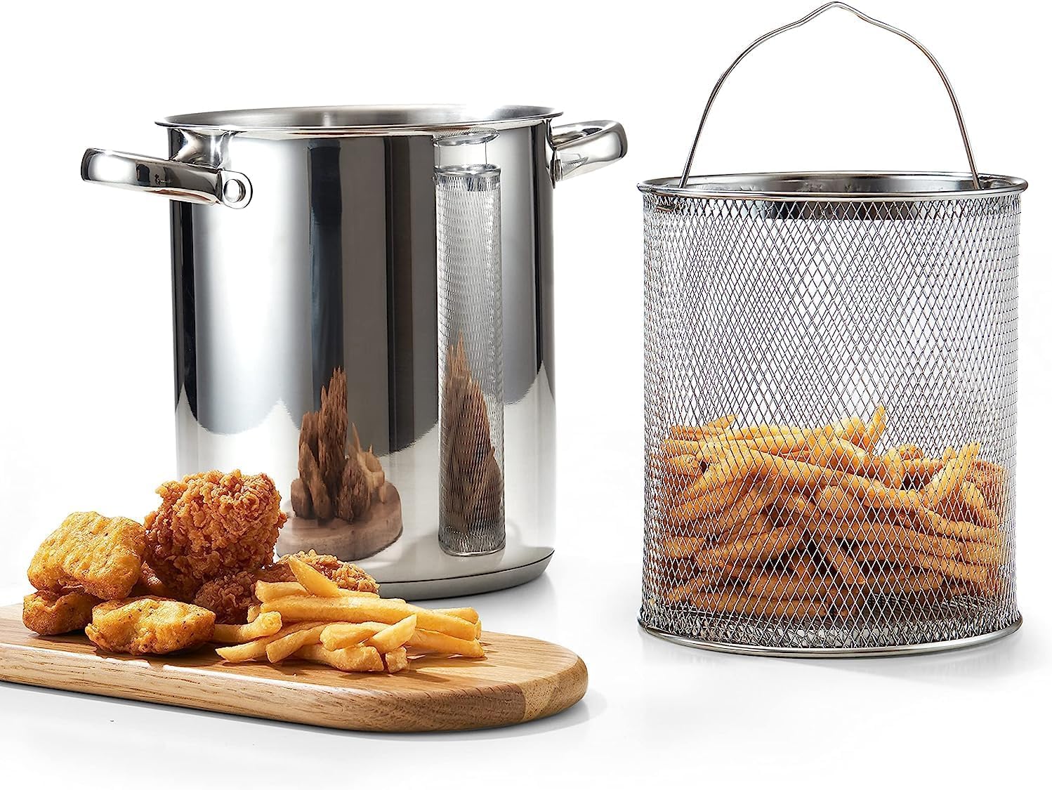 Cook N Home Deep Fryer Pot, Japanese Tempura Small Stainless Steel Deep Frying Pot, 304 Stainless Steel With Oil Drip Drainer Ra