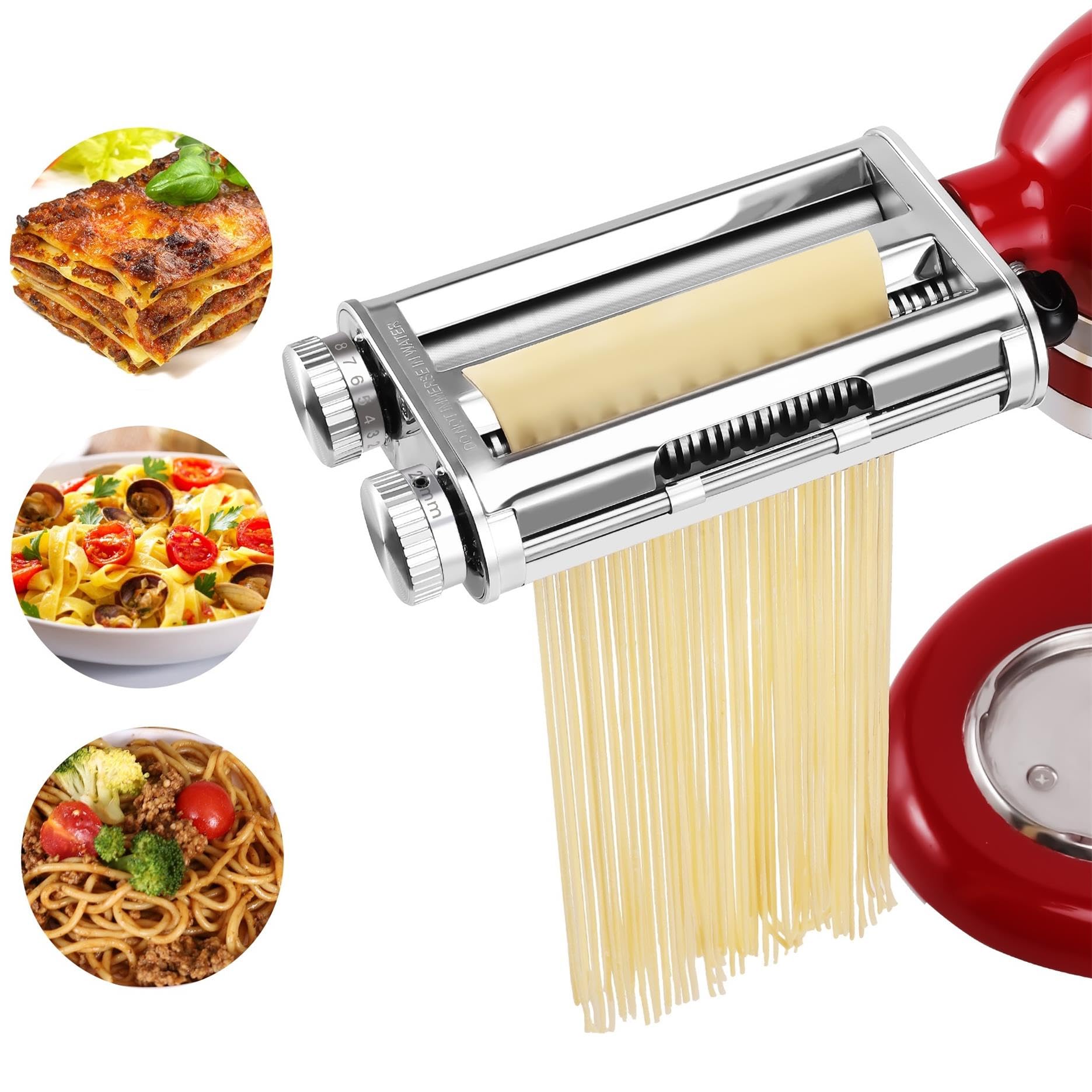 Favorkit Pasta Maker Attachment For Kitchenaid Mixers,3 In 1 Set Included Pasta Sheet Roller, Spaghetti Cutter, Fettuccine Cutte