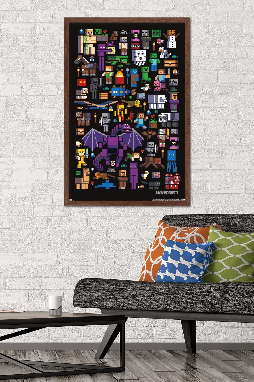 Trends International Minecraft - Mobbery Wall Poster, 22.375'' X 34'', Mahogany Framed Version