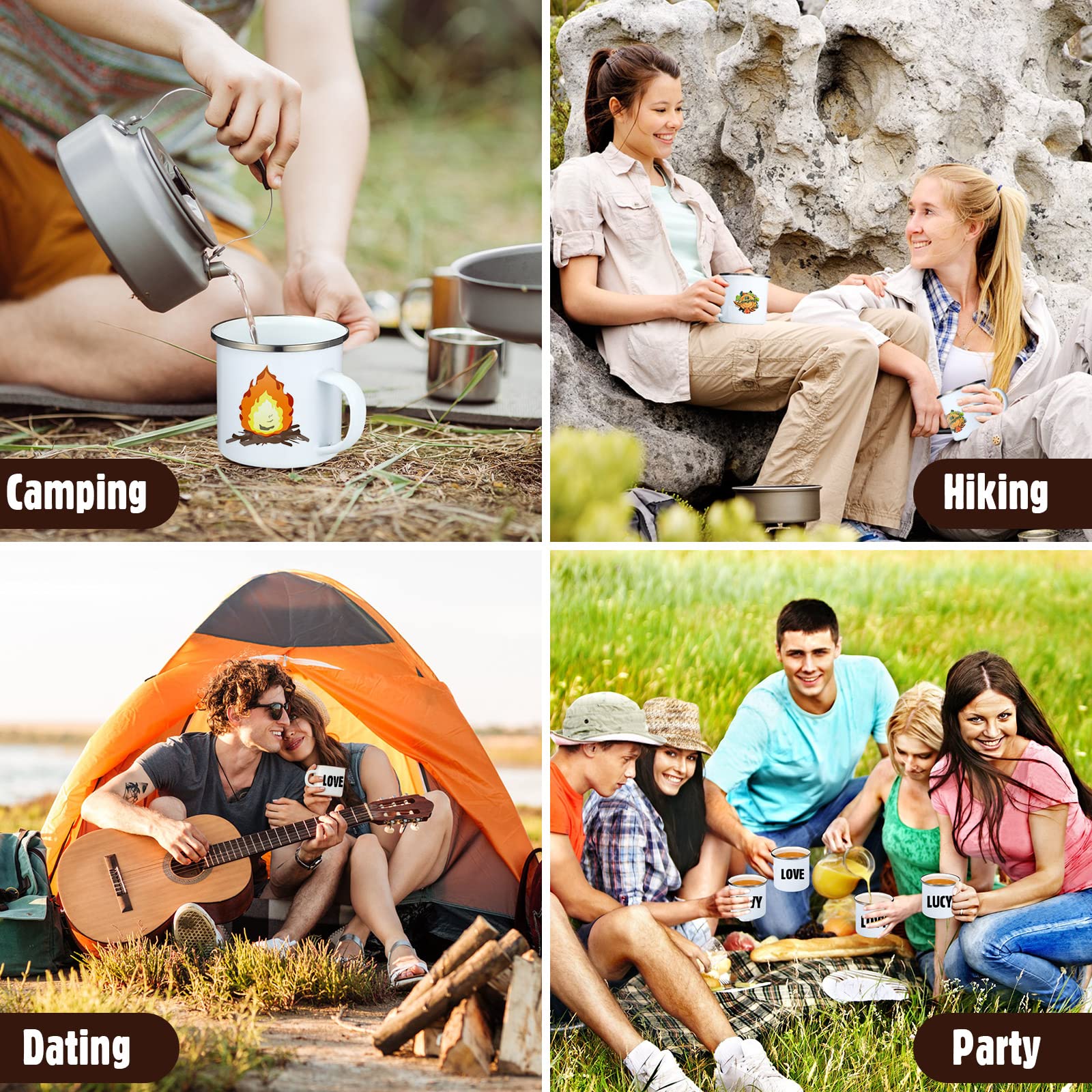 Mimorou 12 Pack Sublimation White Blanks Enamel Coffee Mug Set,12 Oz Camping Outdoor Tea Camp Drinking Cups Travel Metal Skinny