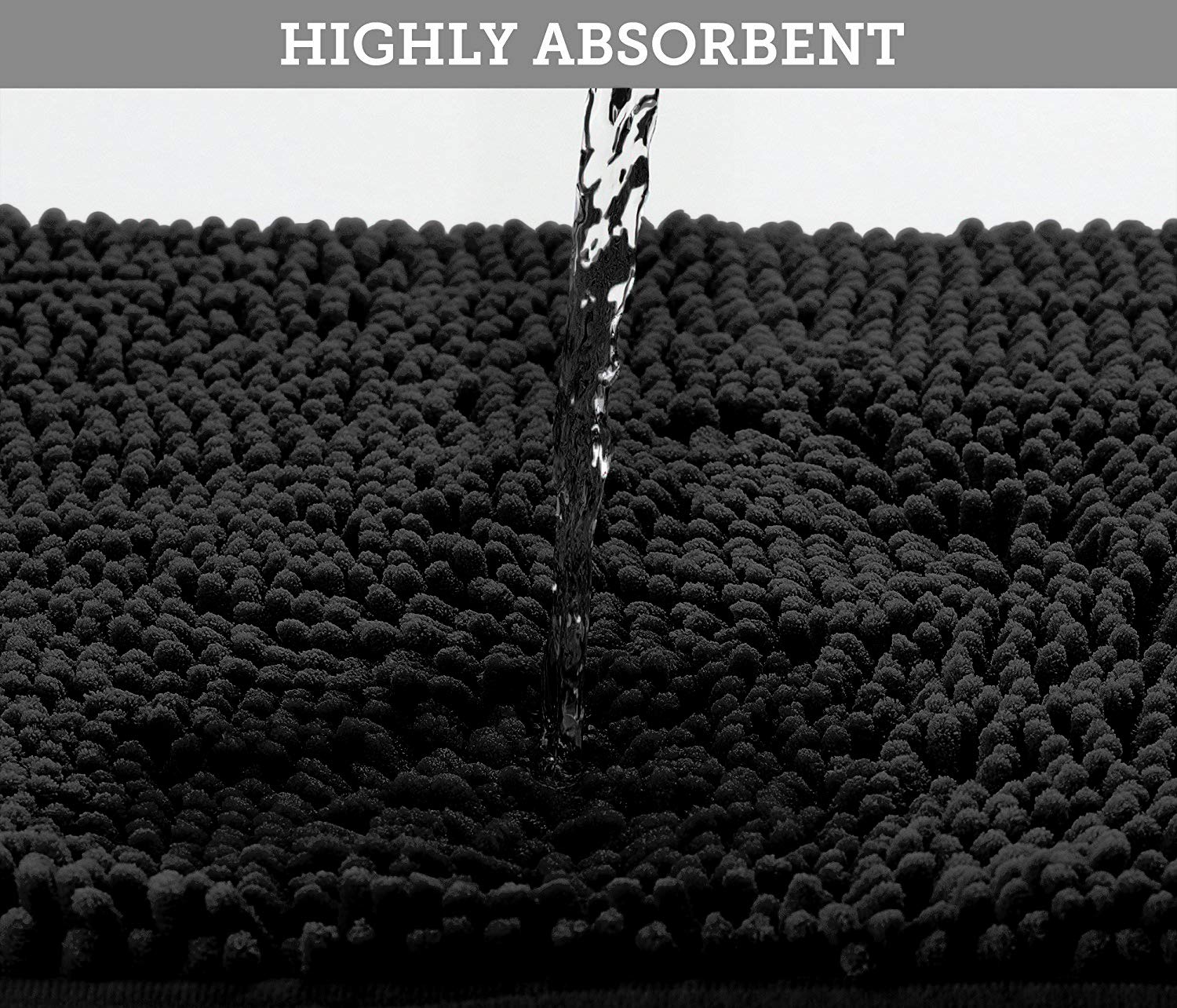 Luxurux Black Bathroom Rug Set-Extra-Soft Plush Bath Mat Shower Bathroom Rugs,1'' Chenille Microfiber Material, Super Absorbent