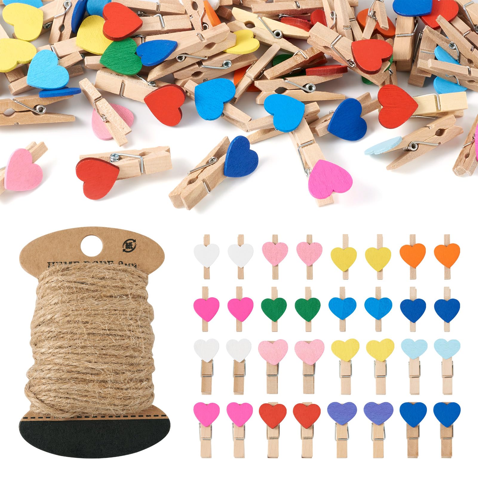 Pandahall 100Pcs Wooden Heart Clothespins Mini Photo Clips Photo Paper Pegs Clips Mixed Color Clothes Pins Holiday Card Holder D