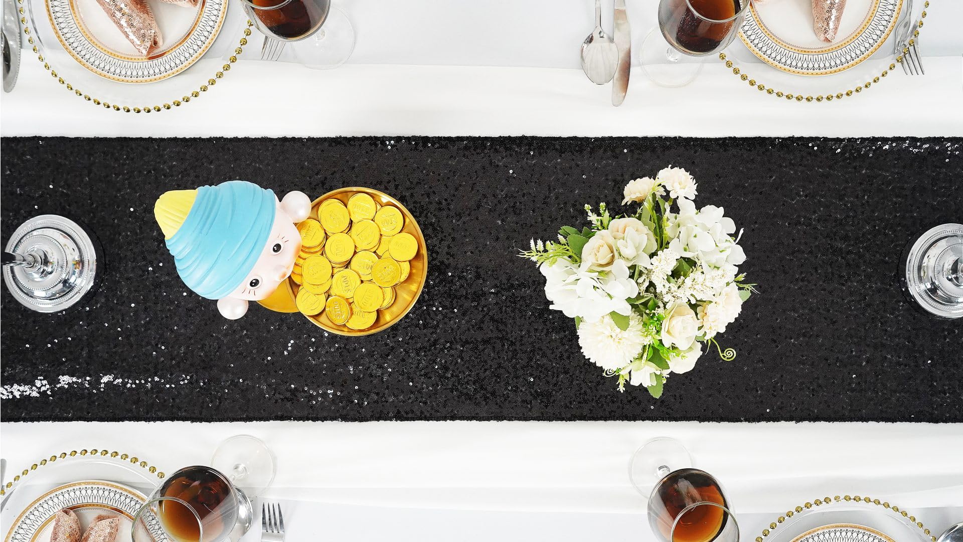 2 Pack Orange Table Runner,Sequin Table Runners 12X108 Inch Glitter Table Runner For Halloween Party Birthday Table Decorations