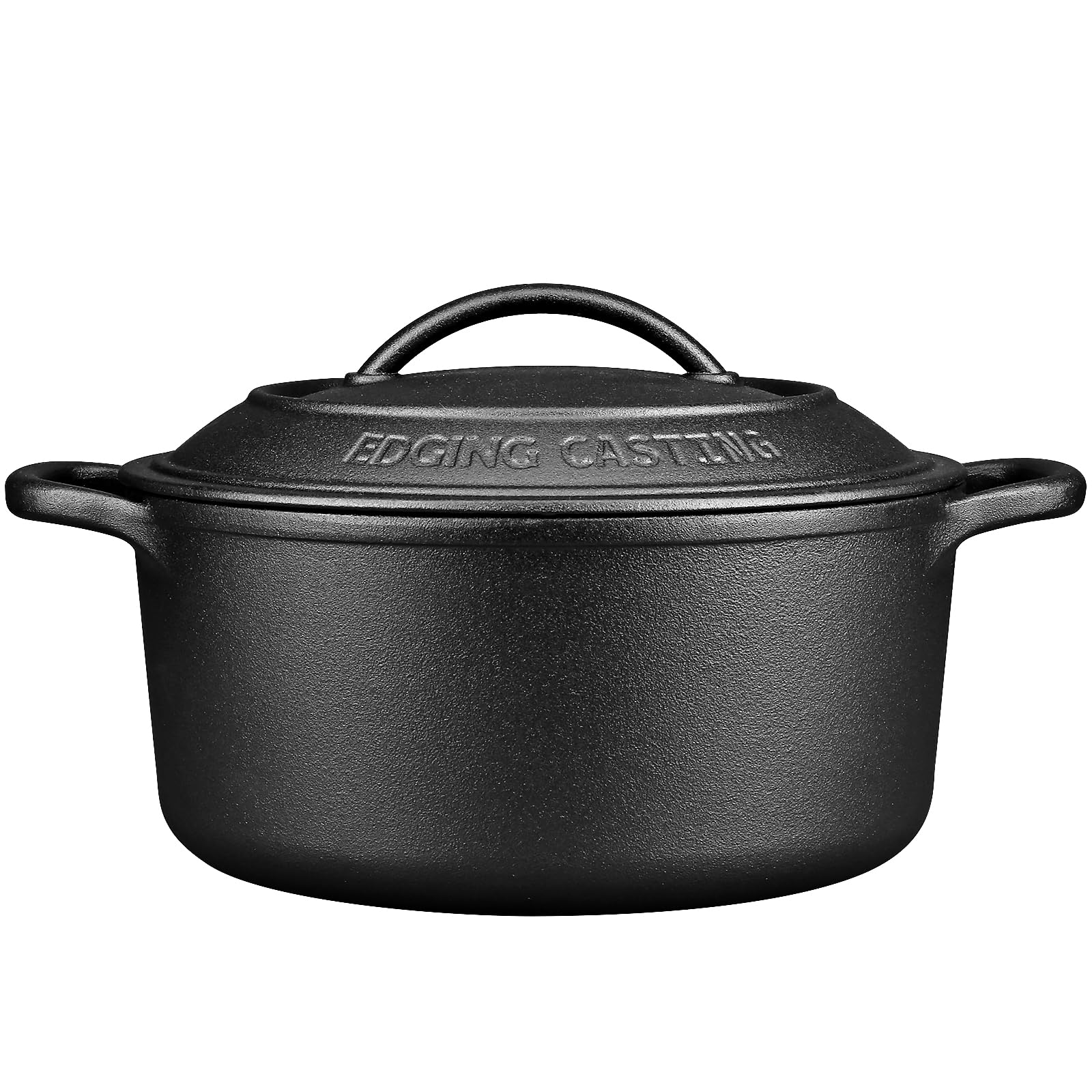 EDGING CASTING Pre-Seasoned Cast Iron Dutch Oven Pot with Lid Dual Handle, Sourdough Bread Baking Pots, Round 7 Quart, Black