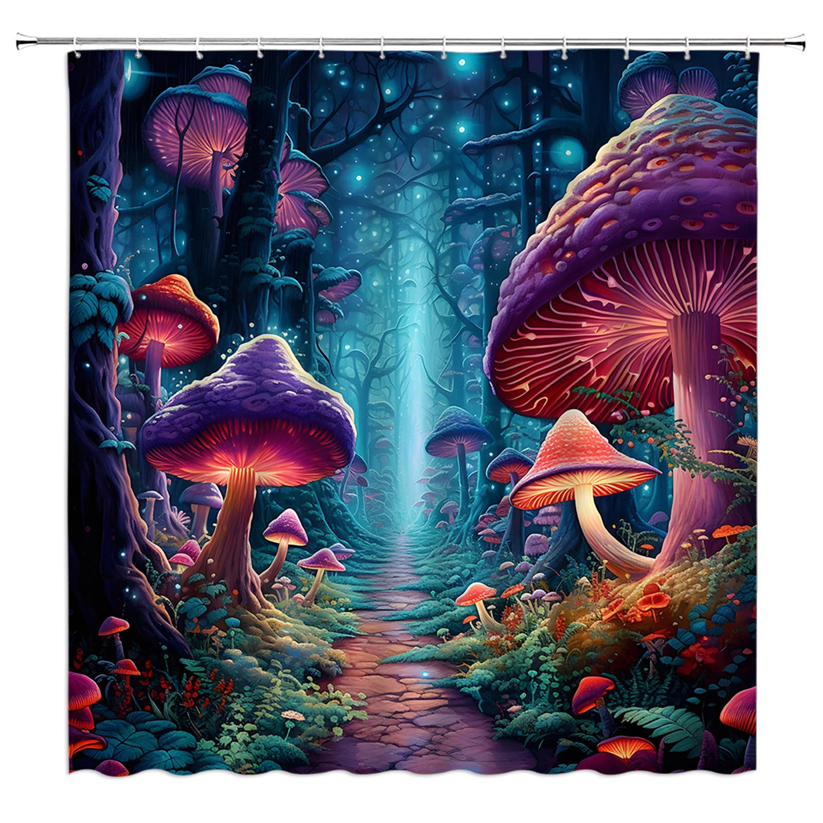 Wanvyon Mushroom Shower Curtain Vintage Botanical Trippy Wild Plants Fantasy Fairy Tale Forest Bathroom Decor Polyester Curtains