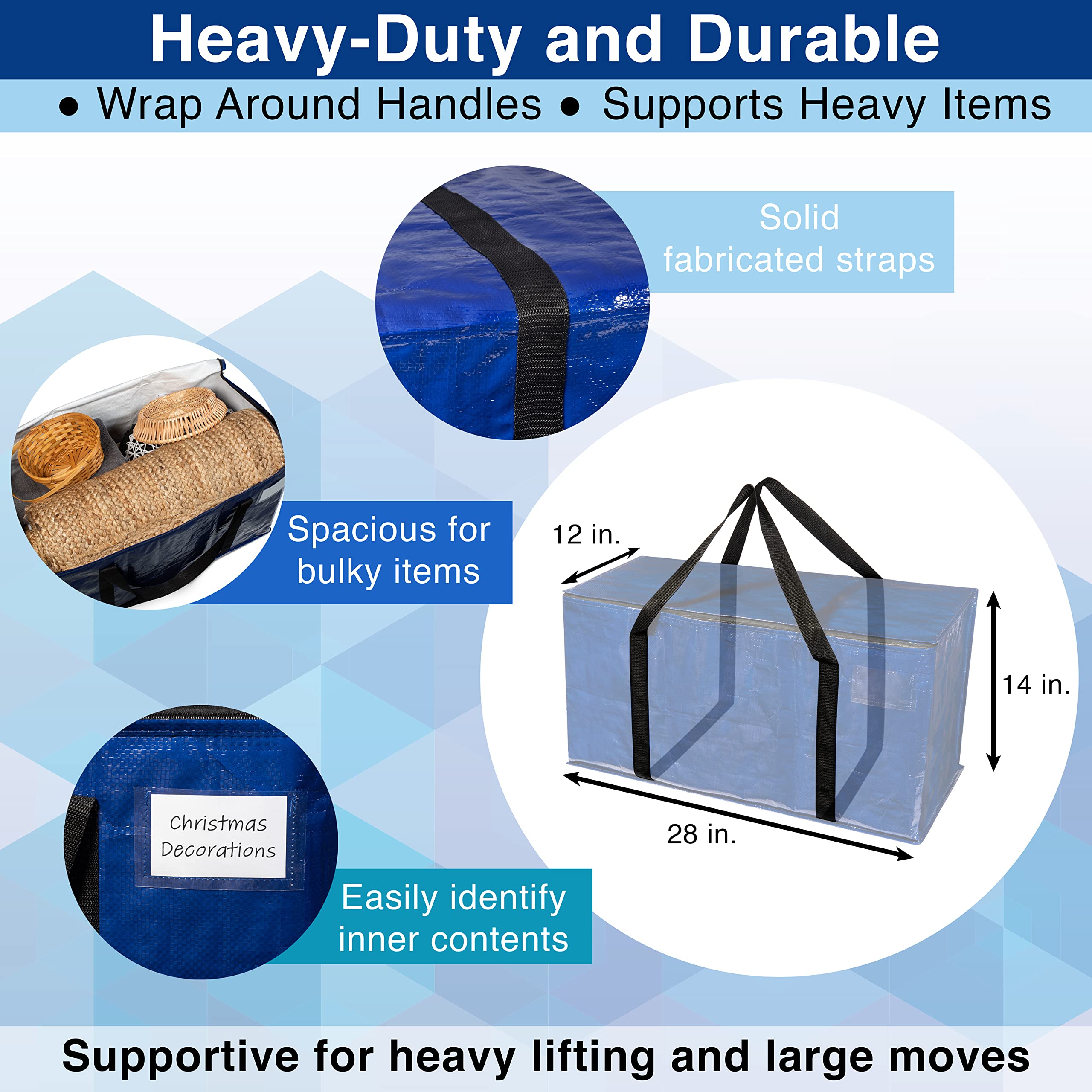 Clearspace Heavy Duty Moving Boxes Or Storage Bags - Storage Bins With Lids, Large Moving Bags With Backpack Straps & Handles -