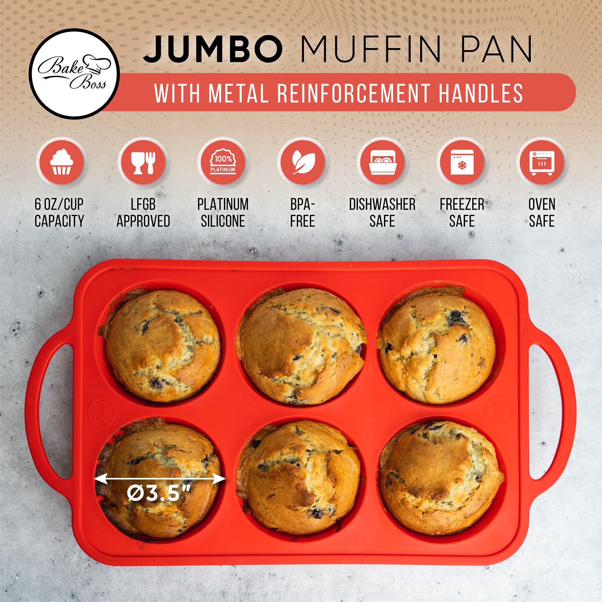 Bake Boss Jumbo Muffin Pan With Metal Reinforced Handles (Patented) - Extra Large Muffin Pan - Big Muffin Pan - Jumbo Muffin Pan