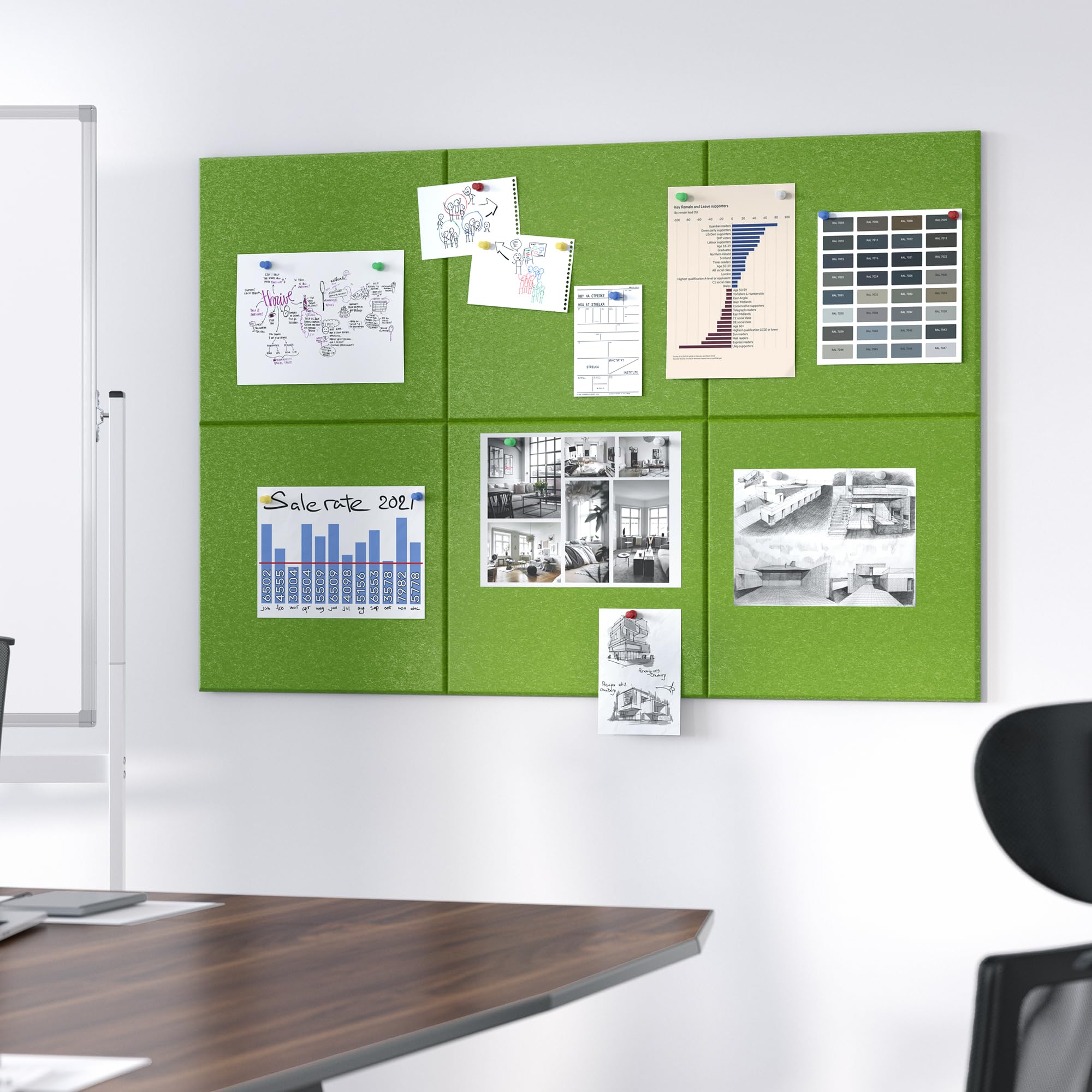 Neatsure Large Cork Board for Wall, 36 x 24 Bulletin Board with Pushpins, 6 Panels Felt Tiles Tack Push Pin Board for Office, Fo