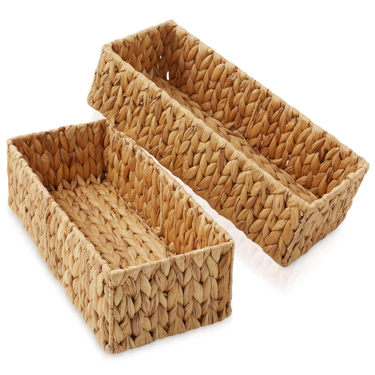 Casafield Set Of 2 Bathroom Storage Baskets, Natural - Water Hyacinth, 16'' W X 6.75'' D X 4.25'' H, Woven Toilet Tank Topper Bi