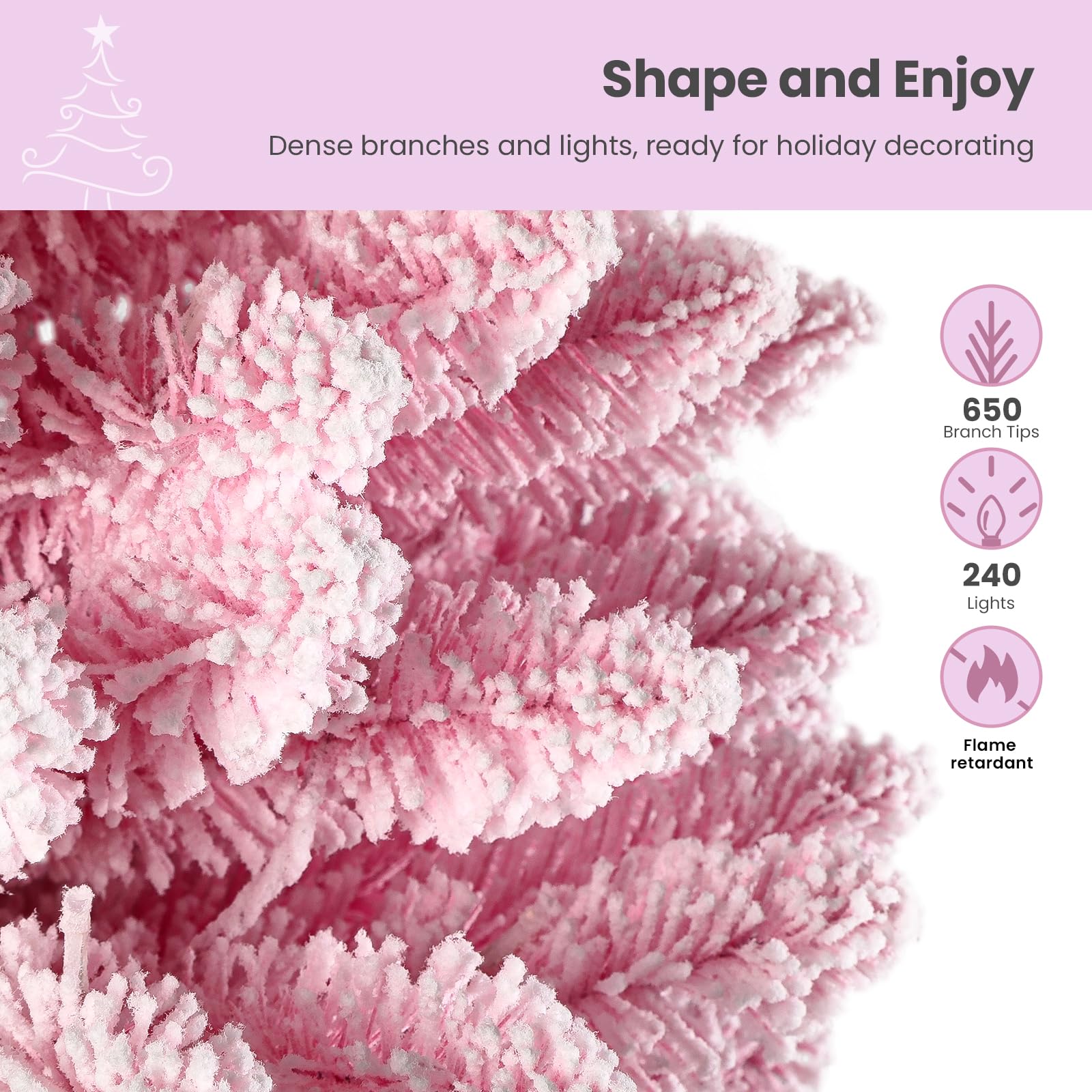 SHareconn 6.5ft Prelit Snow Flocked Artificial Hinged Slim Pencil Christmas Tree, with Remote Controlled Multi-Color RGB Lights,