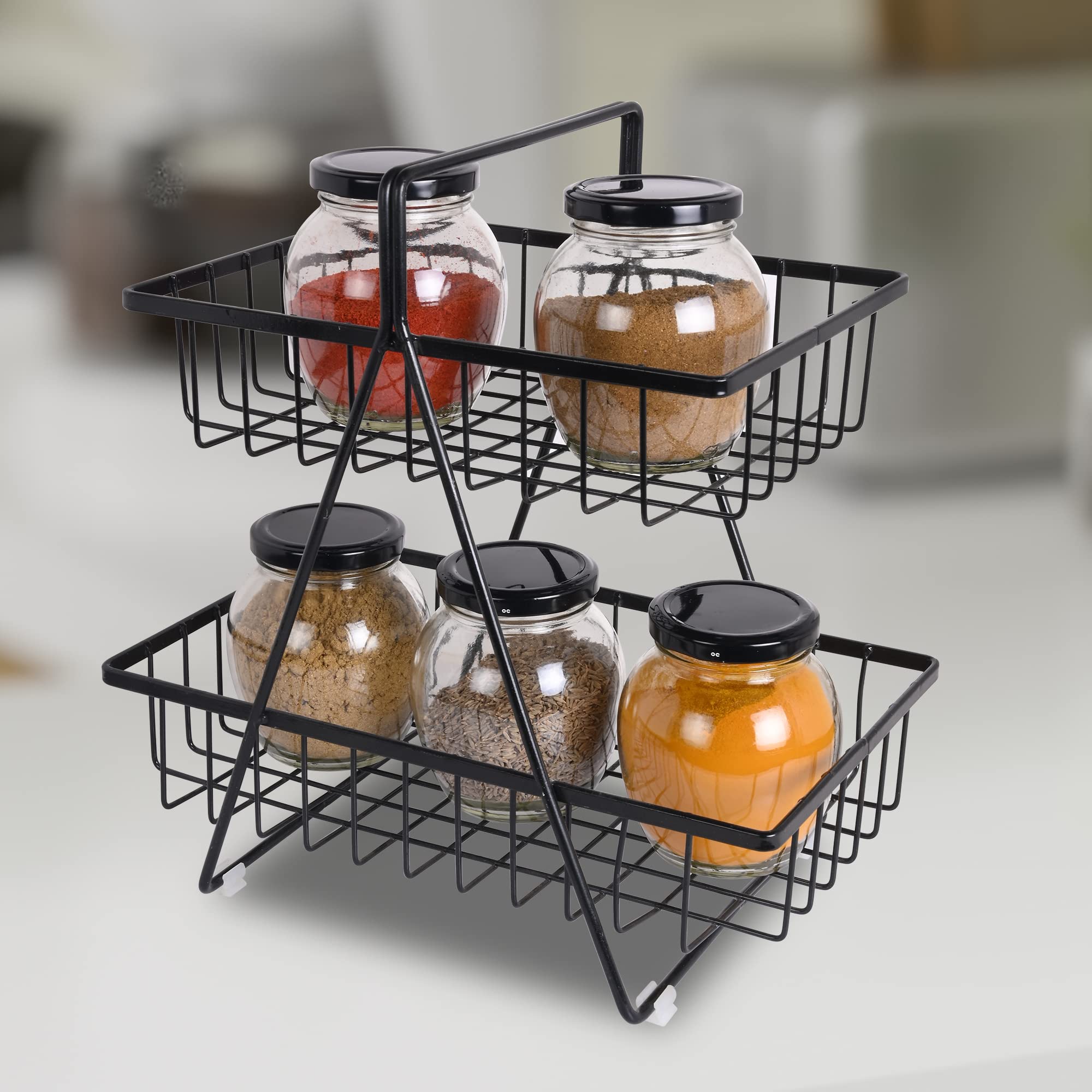 Appeasy 2 Tiers Spice Rack Cabinet CounterTop Storage Shelf OrganizerBlack (L31*B18*H31Cm).