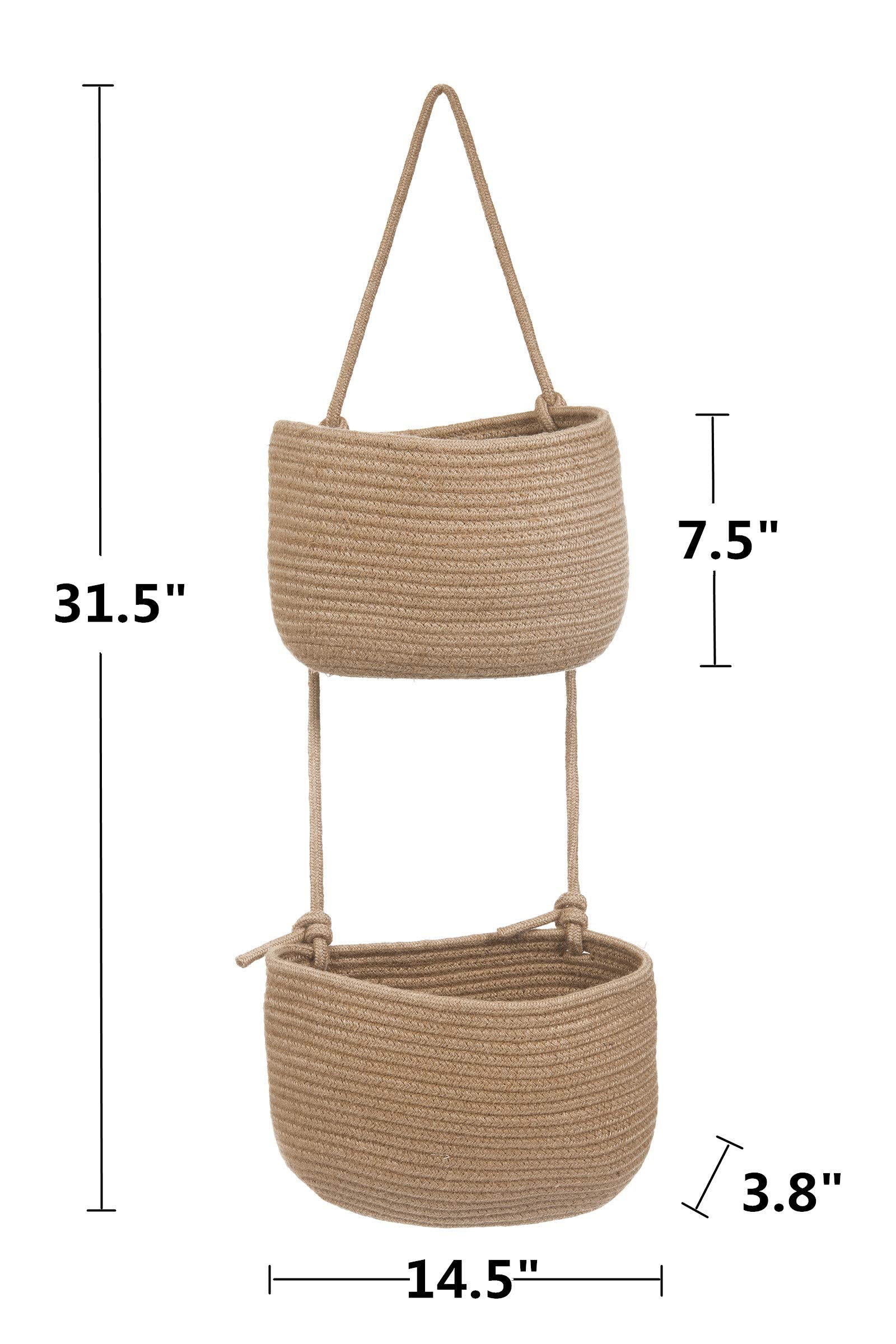 Over The Door Hanging Basket, 2 Tier Cotton Rope Woven Wall Basket, Magazine Racks Hanging Organizer, Decorative Hanging Storage