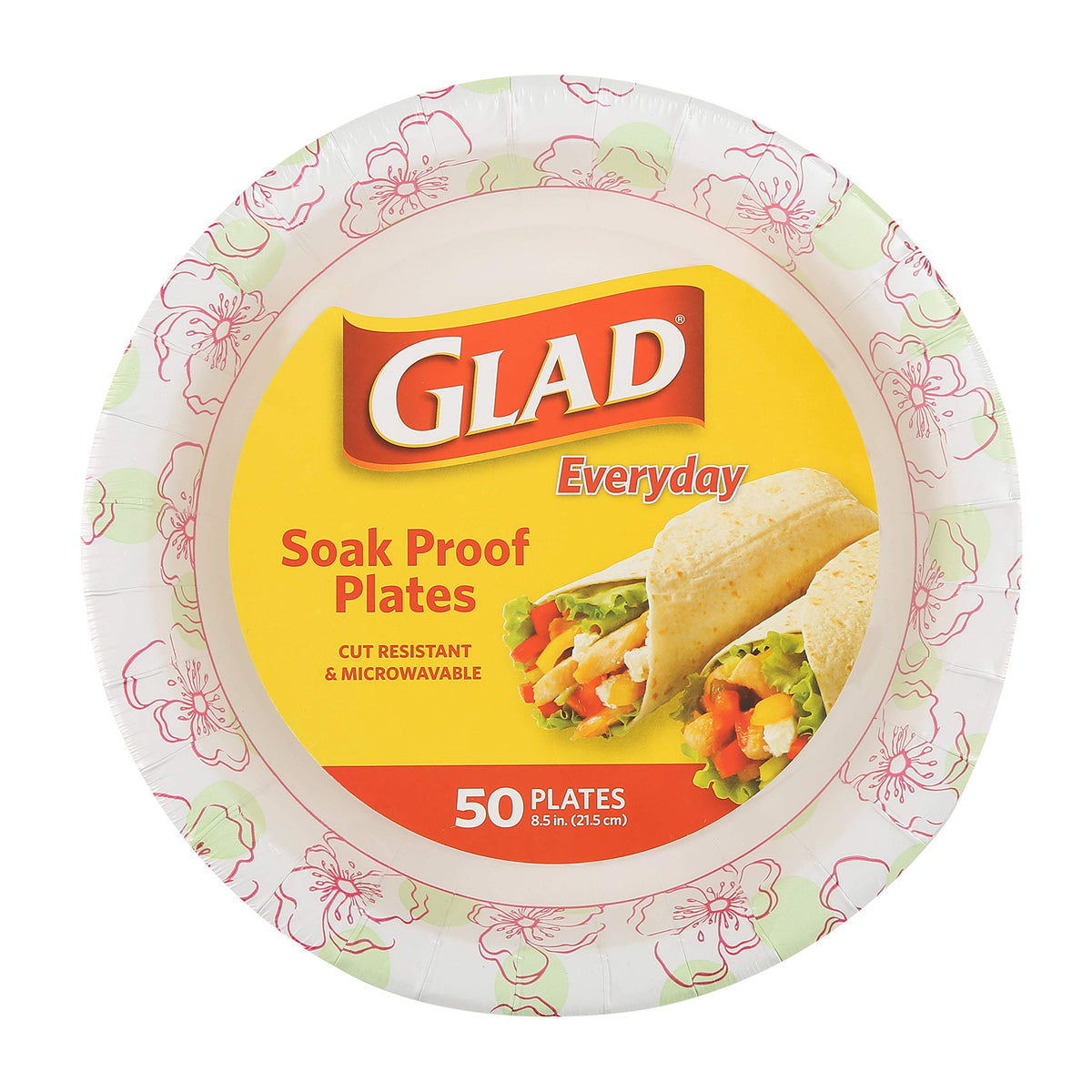 Glad Disposable Paper Plates For All Occasions | Round Soak Proof, Cut Proof, Microwaveable Heavy Duty Disposable Plates | 8.5