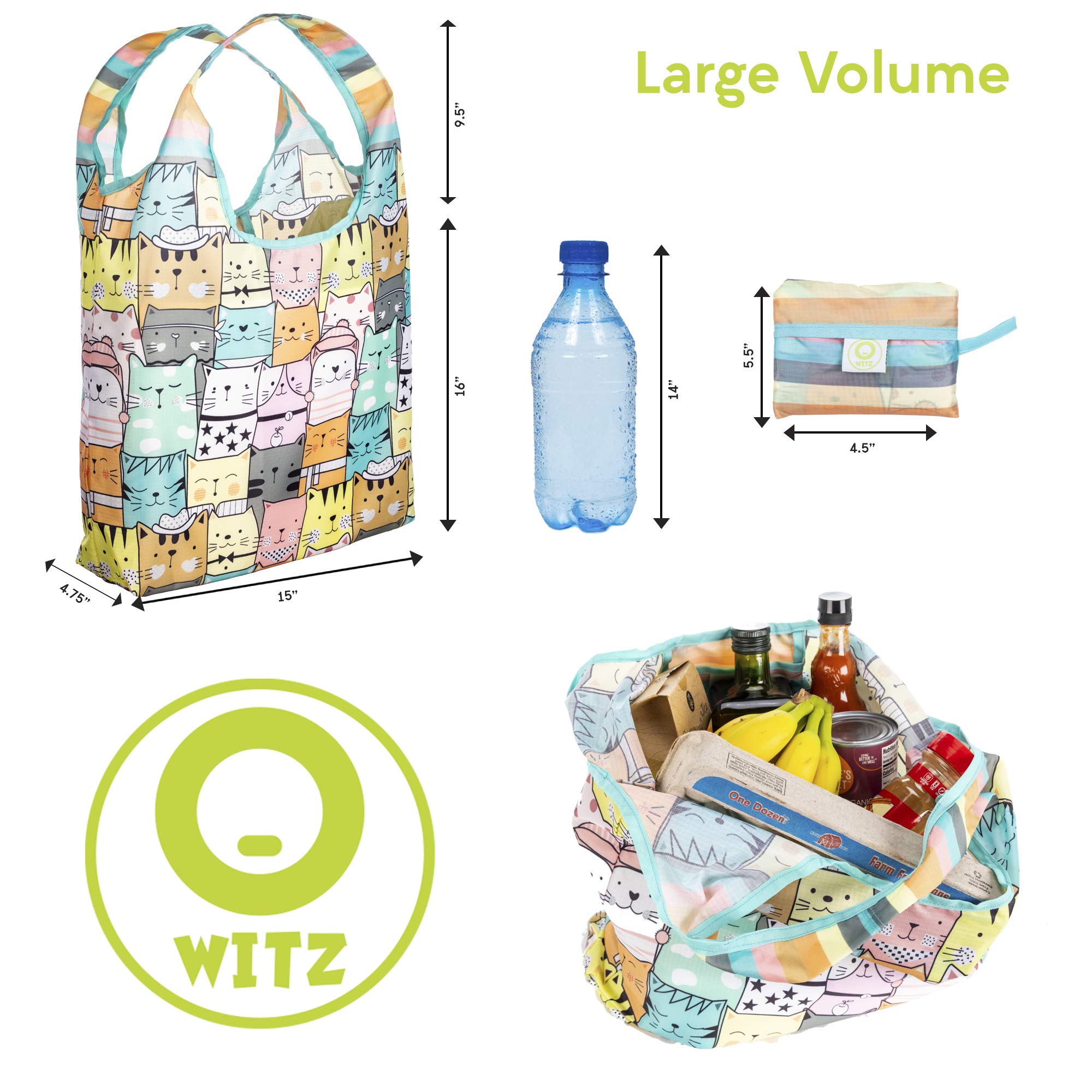 O-Witz Reusable Grocery Bags | Vibrant Tote Bag For Groceries, Gym, Office, Beach Gear, Toys & More | Washable Design With Large