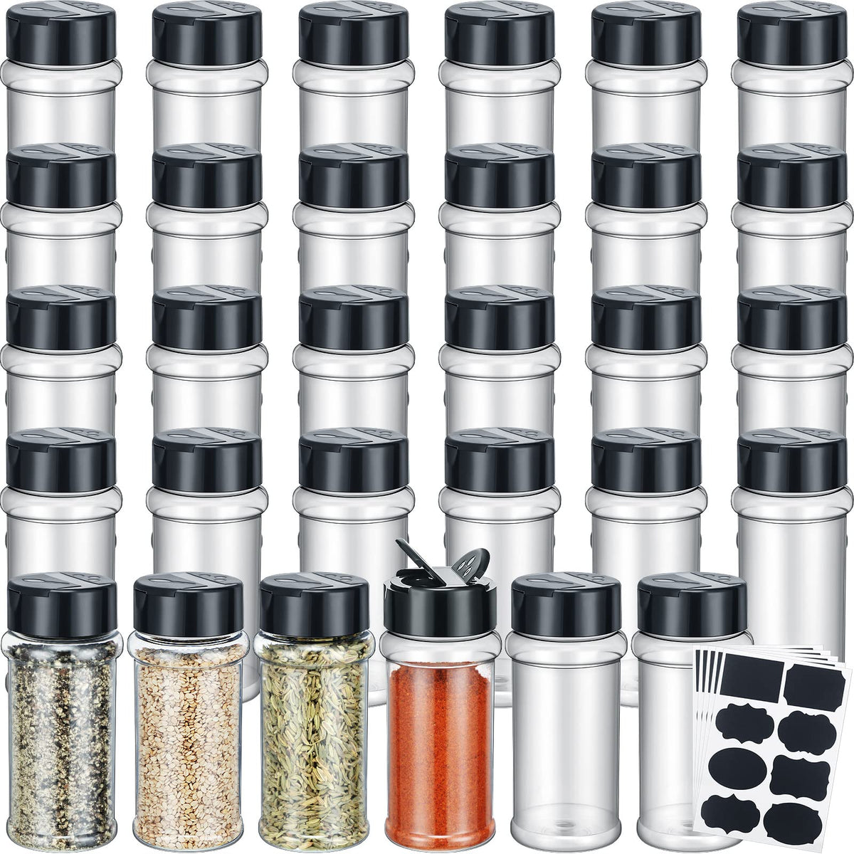 Eccliy 36 Pack 3 oz Clear Plastic Spice Jars with Label and Shaker Lids Empty Spice Bottles Seasoning Containers Seasoning Jars
