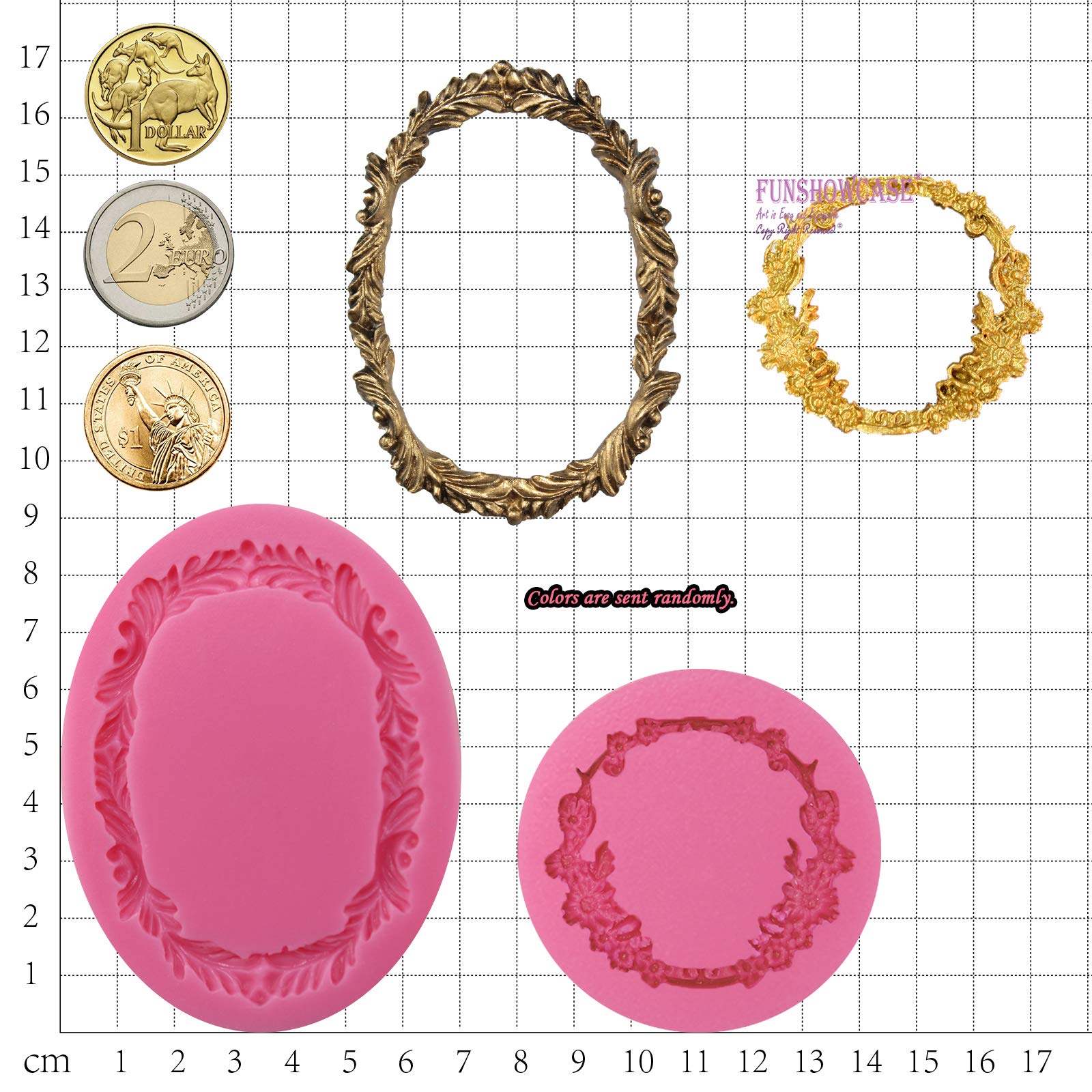 Funshowcase Round And Oval Floral Acanthus Picture Frame Fondant Silicone Mold For Sugarcraft, Resin Epoxy, Polymer Clay Craftin
