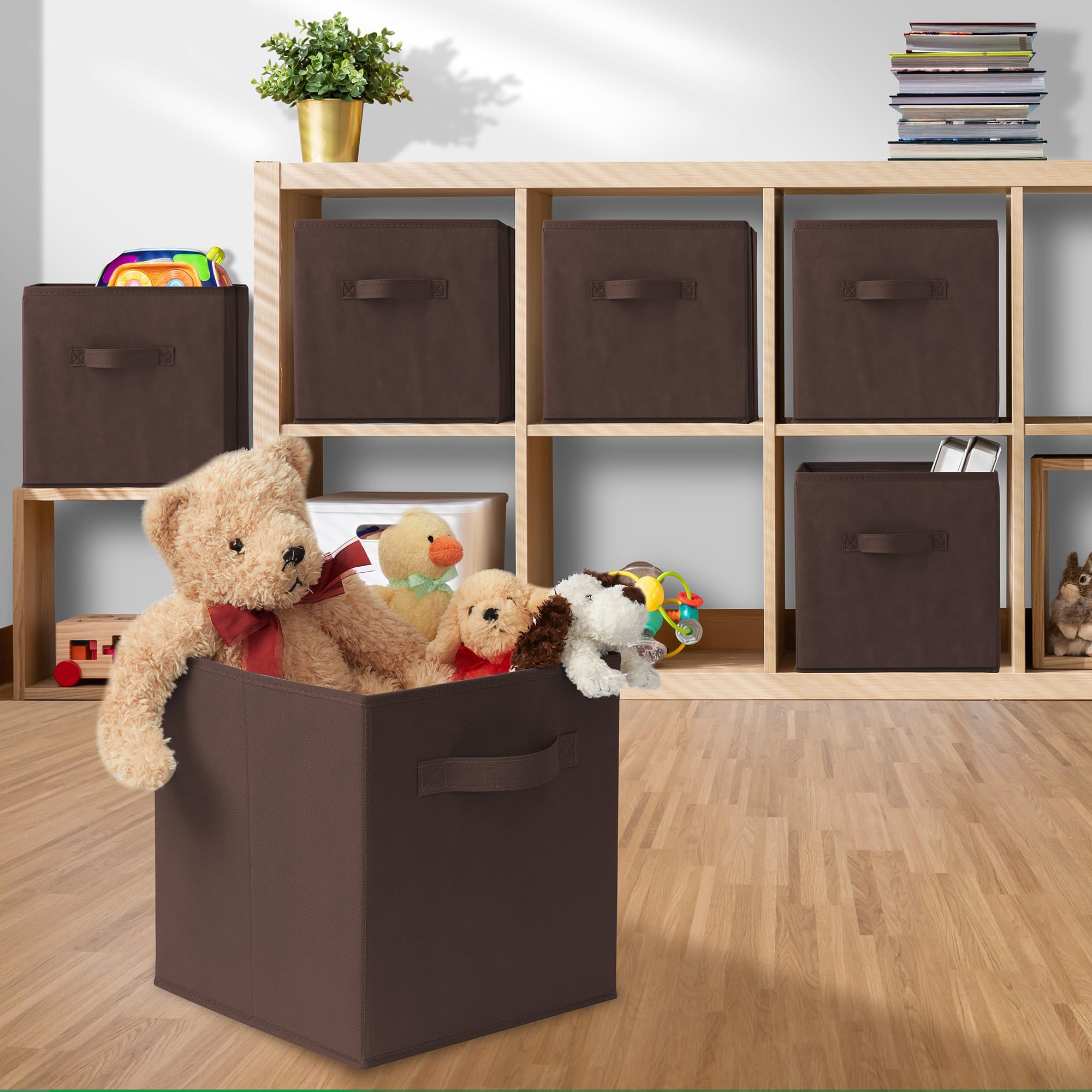 Casafield Set of 6 Collapsible Fabric Cube Storage Bins  Brown - 11'' Foldable Cloth Baskets for Shelves  Cubby Organizers & More