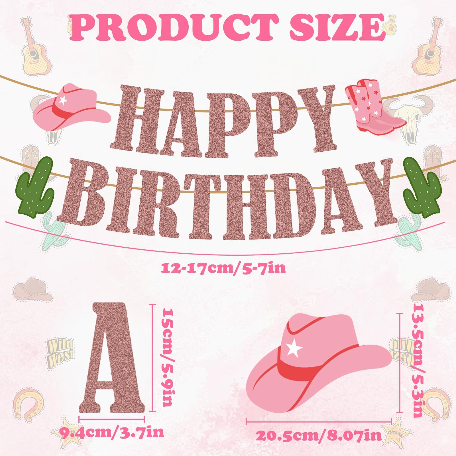 Western Birthday Party Decorations, Cowboy Party Decorations Happy Birthday Banner Glitter Western Party Decors Hanging Banner C