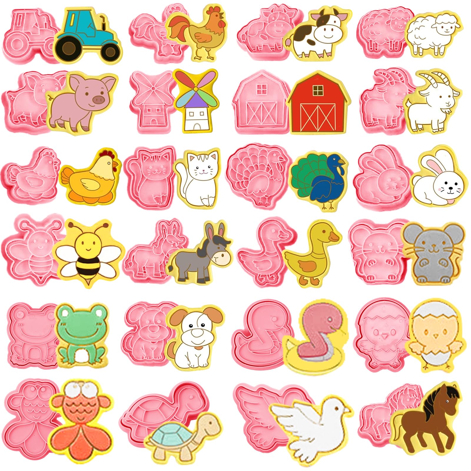 Joinor 24pcs Farm Animal Cookie Cutters Stamps Biscuit Baking Tools Embossing Cookie Molds 