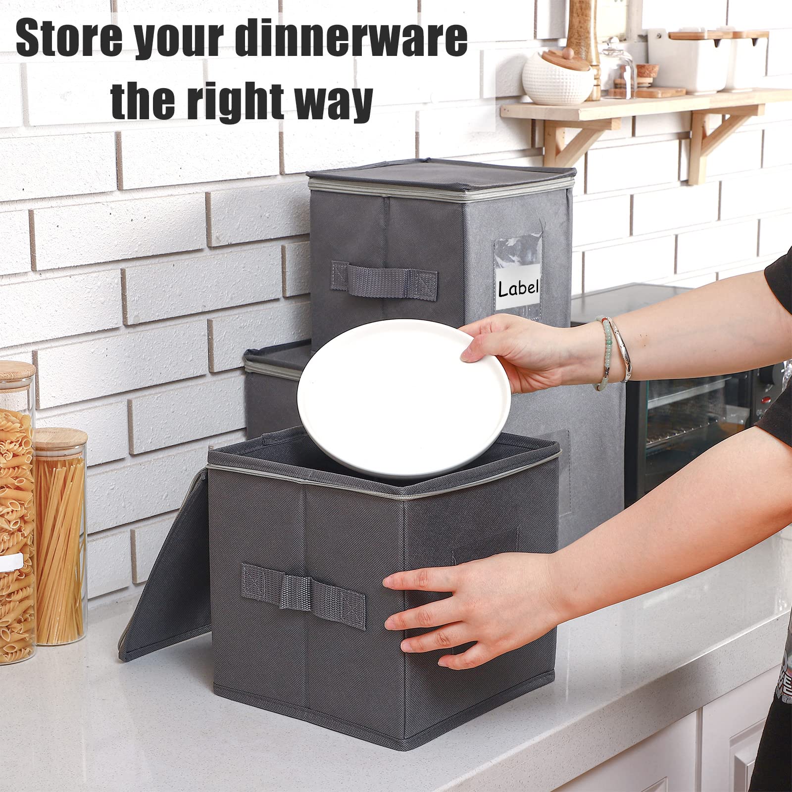 Karenhi 4 Pcs China Storage Containers Hard Shell, China Plate Storage Containers With Lid Stackable Platter Storage For Dishes