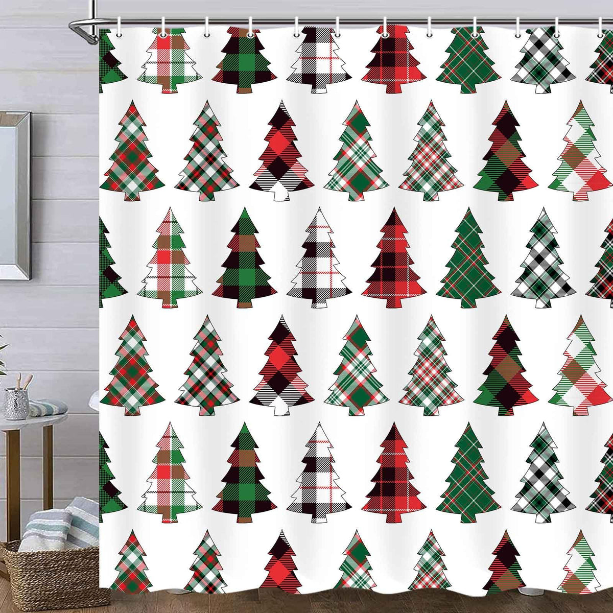 Merchr Christmas Shower Curtain Set, Xmas Holiday Shower Curtain, Christmas Tree Decorative Bath Curtain Set With Hooks, Winter