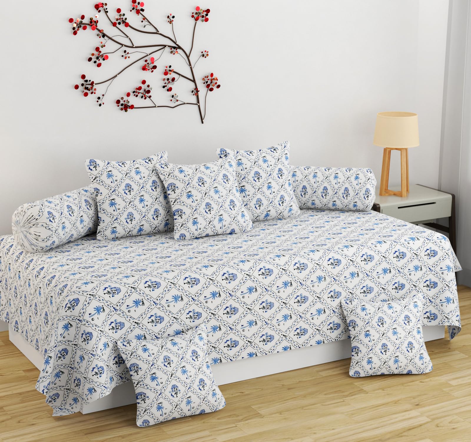 Homefab India 220 Tc Microfiber Soft Cotton Diwan Set - 8 Piece- White