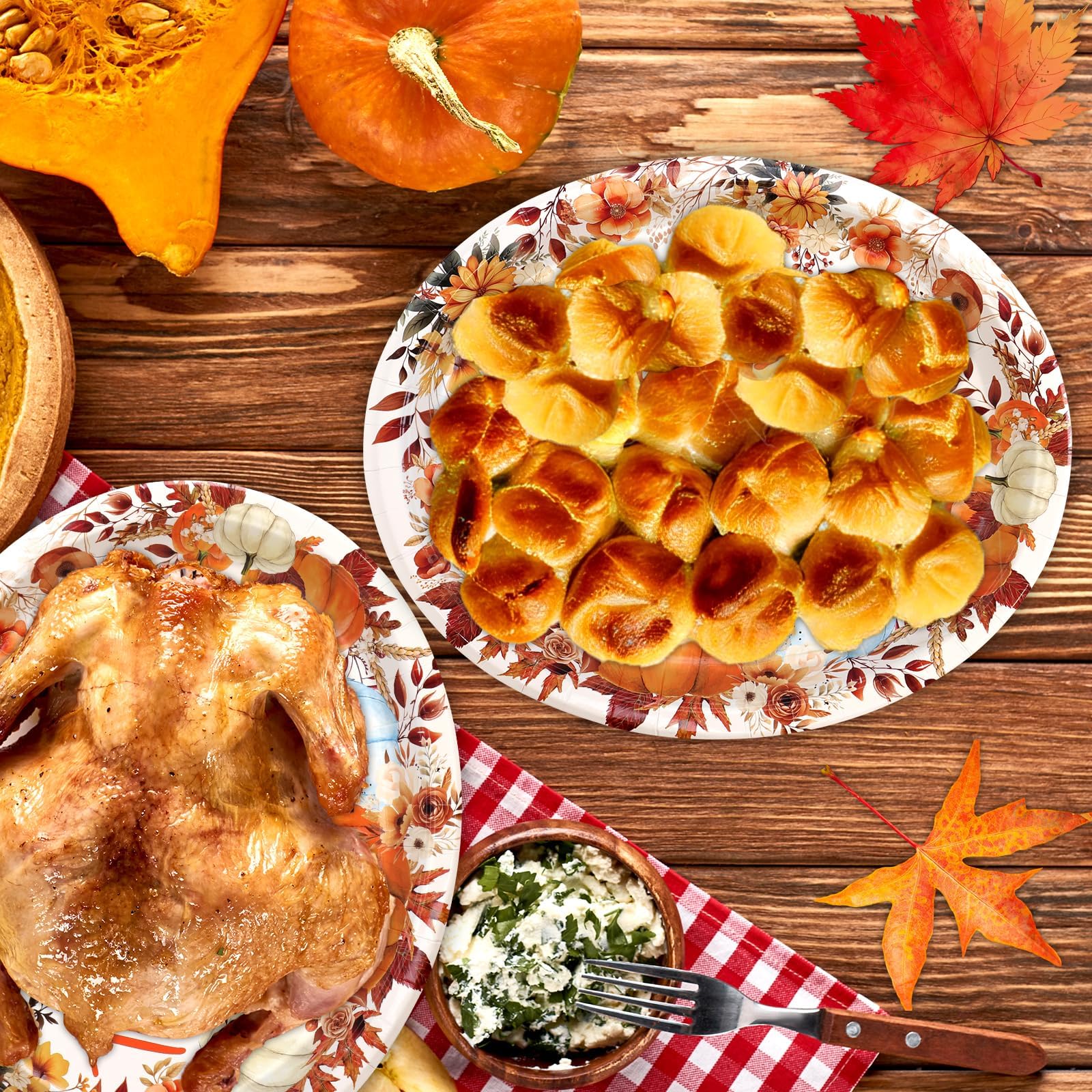 WorldBazaar Thanksgiving Oval Paper Plates 24 Count 10 X 12 Large Pumpkin Plates Disposable Dinner Platter Fall Holiday Party Su