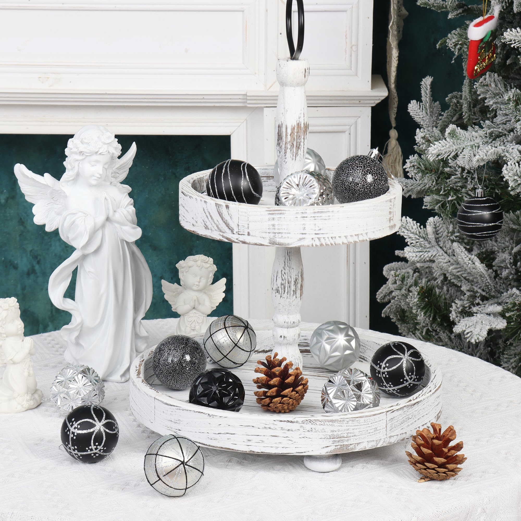 Christmas Ball Ornaments Set, 100Pcs Shatterproof Christmas Tree Decoration, Assorted Shapes Hanging Ball for Holiday Festival P